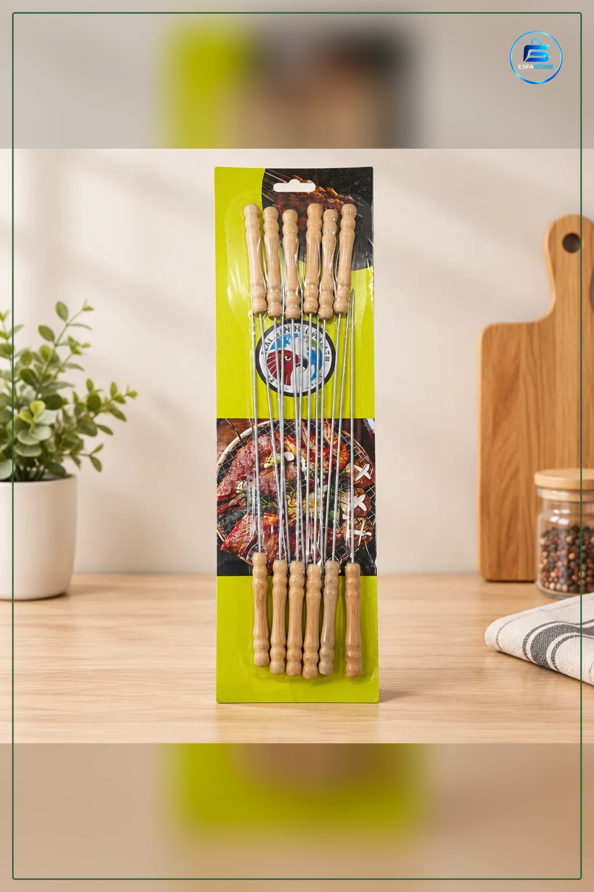 Ahşap Saplı Metal Çöp Şiş Mangal Aksesuarı Barbekü Kebap Bahçe Piknik Yemek Pişirme