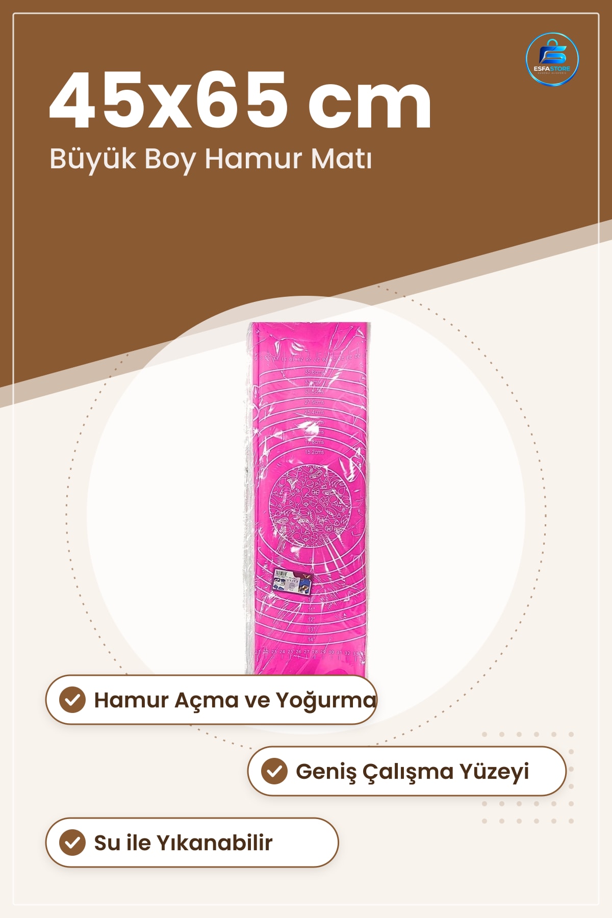 Hamur Matı Büyük Boy 45x65 cm Pembe Açma Yoğurma Ölçü Cetveli Mutfak Pişirme Yüzeyi Şekillendirici