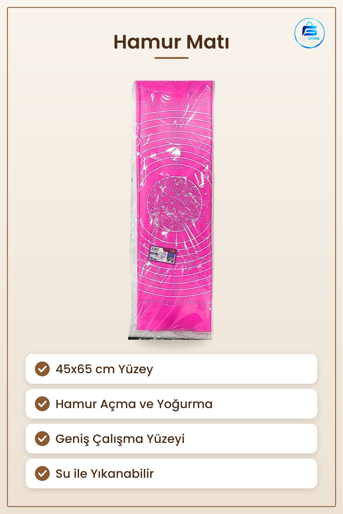 Hamur Matı Büyük Boy 45x65 cm Pembe Açma Yoğurma Ölçü Cetveli Mutfak Pişirme Yüzeyi Şekillendirici