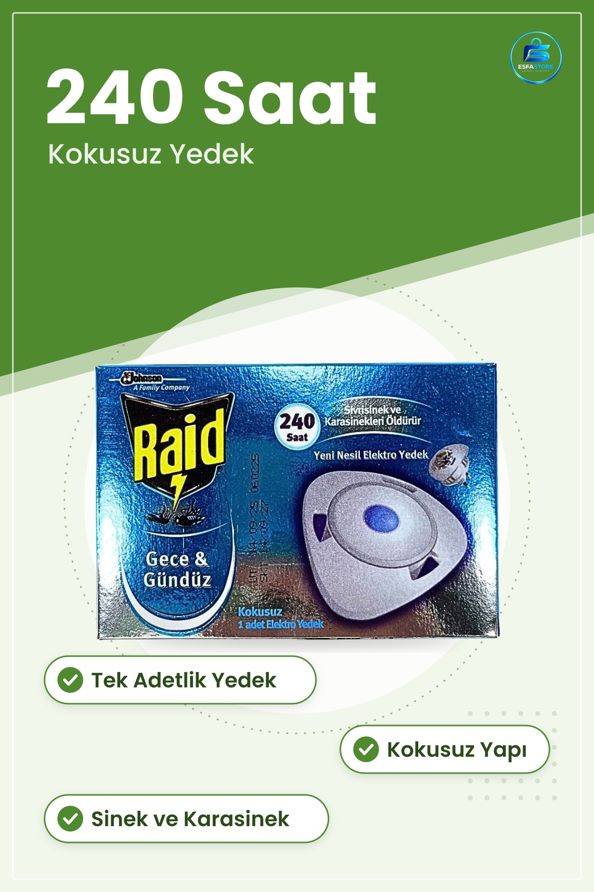Sinek İlacı Elektro Yedek 240 Saat Gece Gündüz Kokusuz Sivrisinek ve Karasinek Kovucu