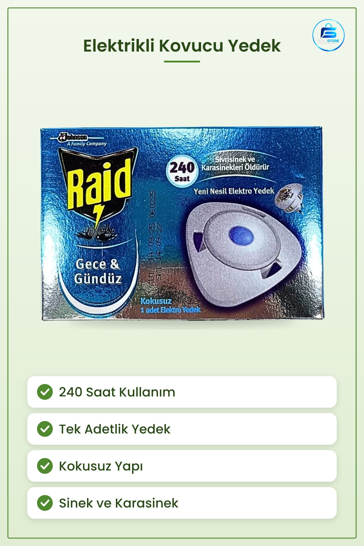 Sinek İlacı Elektro Yedek 240 Saat Gece Gündüz Kokusuz Sivrisinek ve Karasinek Kovucu