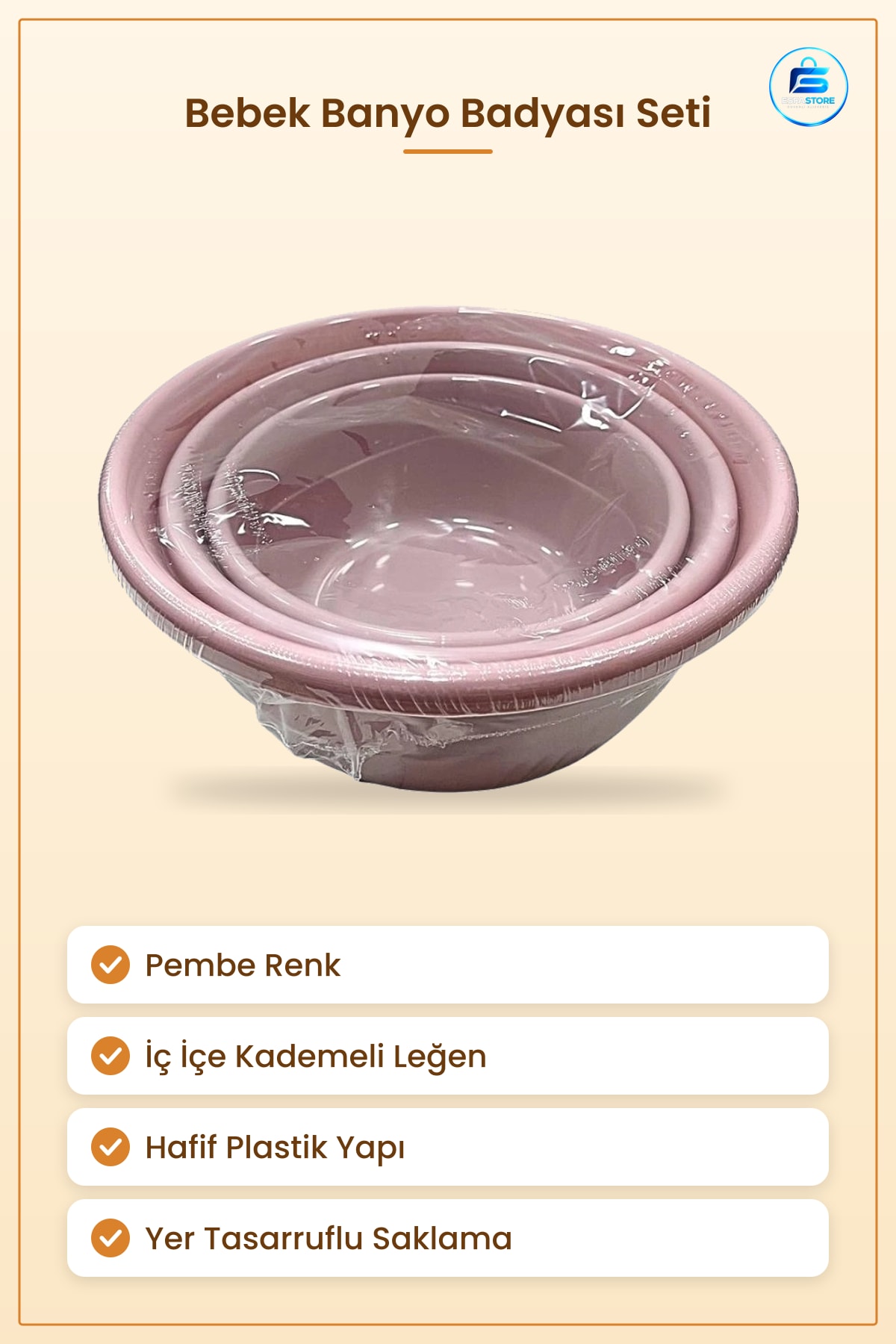 Bebek Banyo Badya Seti Pembe İç İçe Kademeli Plastik Leğen Yıkama Kabı Çocuk Aksesuarı