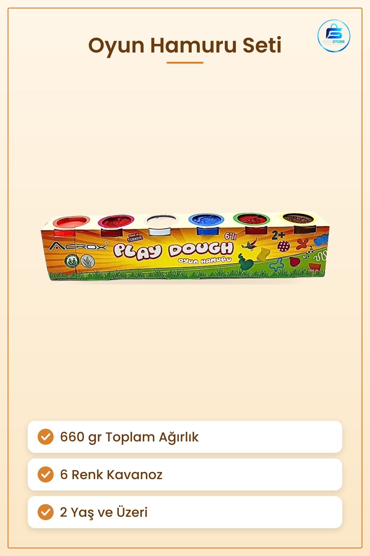 Oyun Hamuru 6 Lı Renkli Play Dough 660 gr Mutfak 2 Yaş Üstü Çocuk Yaratıcı Seti Kutulu