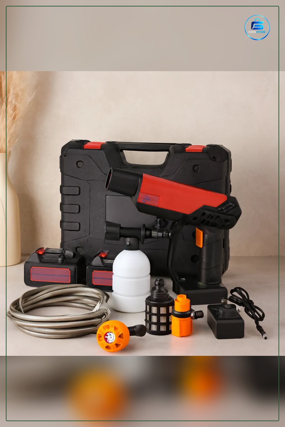 Şarjlı Yüksek Basınçlı Araç Yıkama Makinesi 135W 19000RPM 21V 12000mAh Yedek Batarya Kablosuz