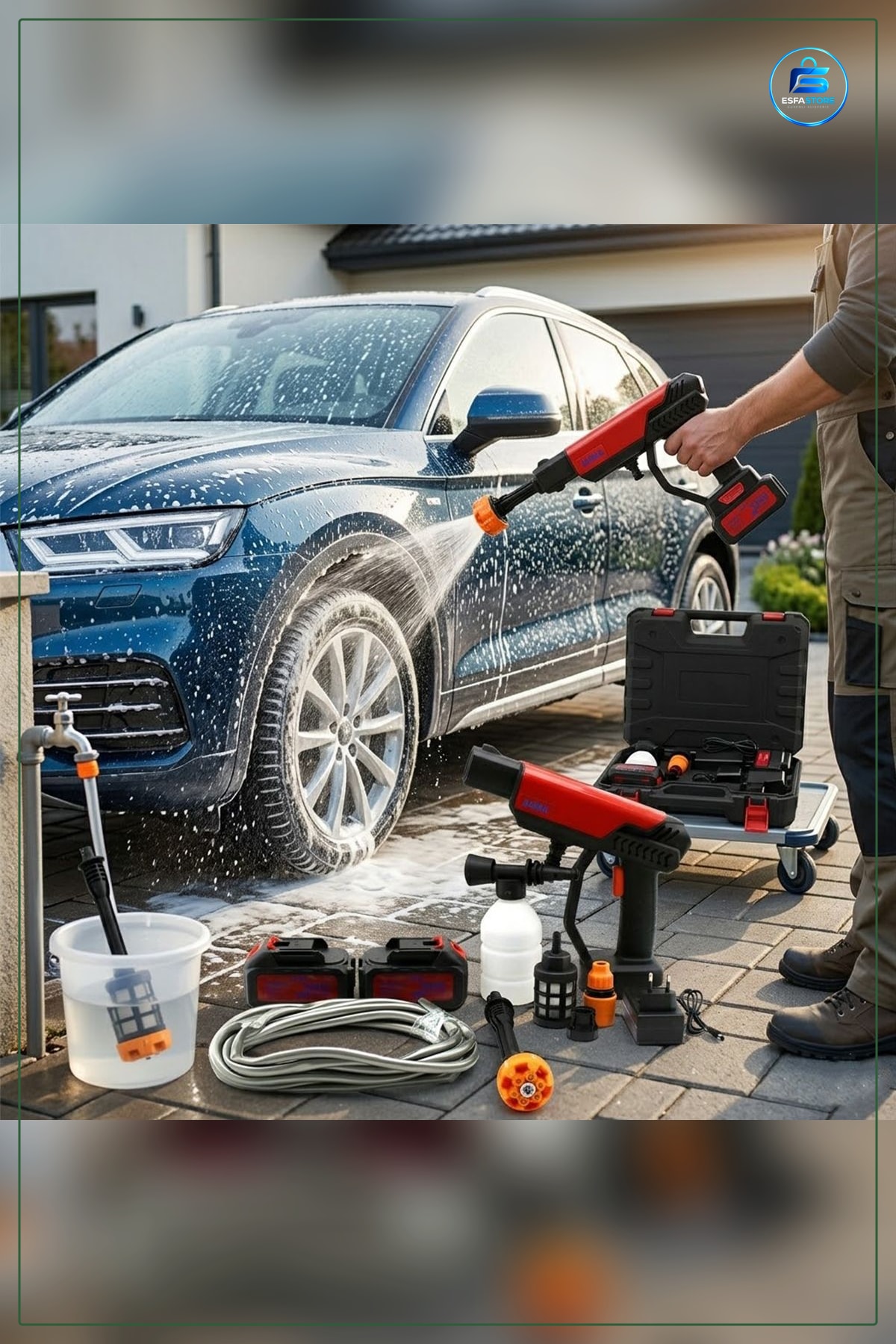 Şarjlı Yüksek Basınçlı Araç Yıkama Makinesi 135W 19000RPM 21V 12000mAh Yedek Batarya Kablosuz