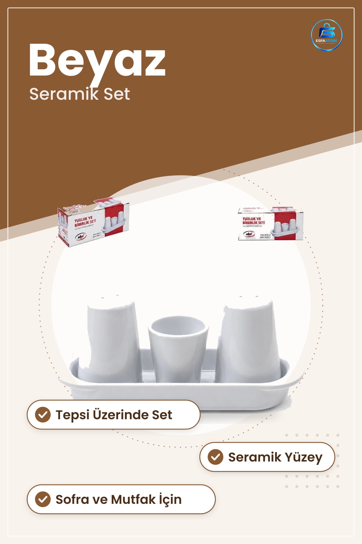 Tuzluk Biberlik Seti Gözde Beyaz Renkli Sofra Mutfak Servis Tepsili Seramik Masa Düzeni Sunum