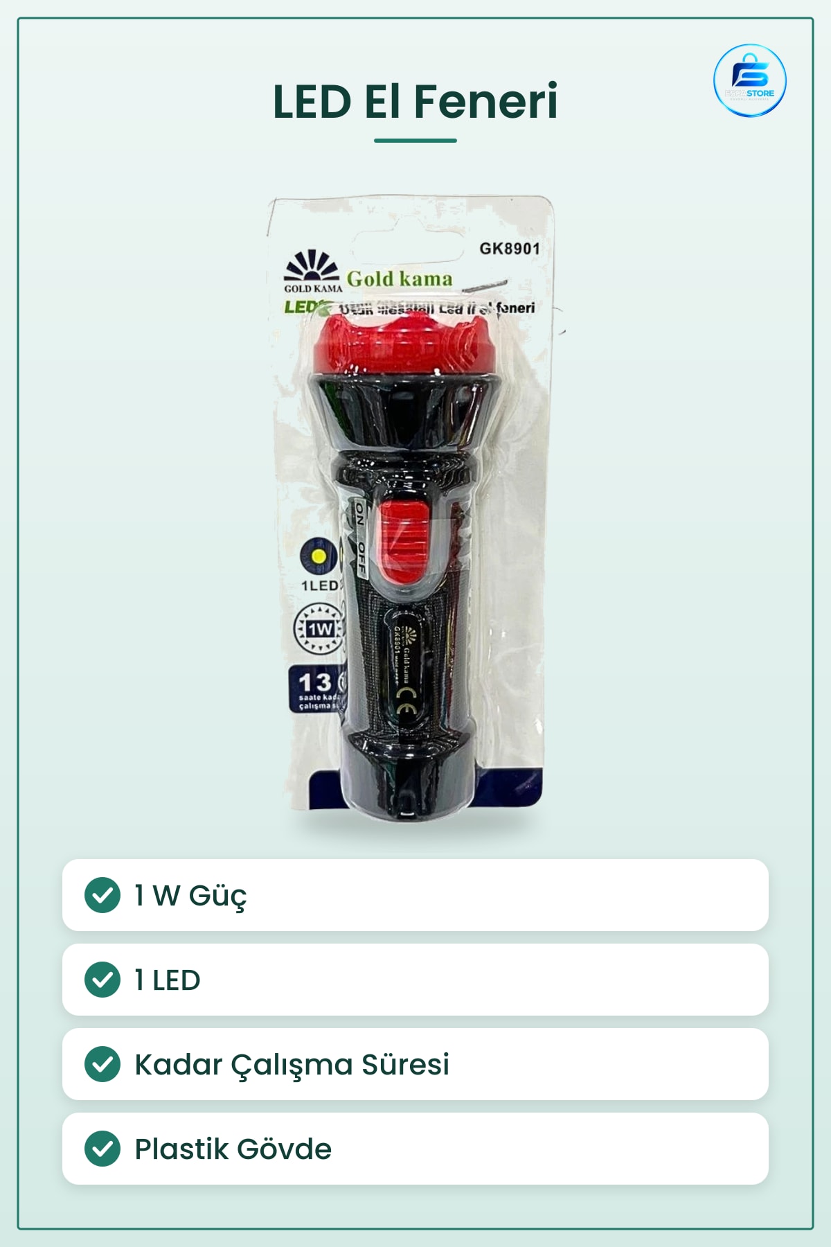 El Feneri LED 1 W Kamp Ev Acil Durum Kullanımı Kompakt Pilli Plastik Gövde Saate Kadar Çalışma