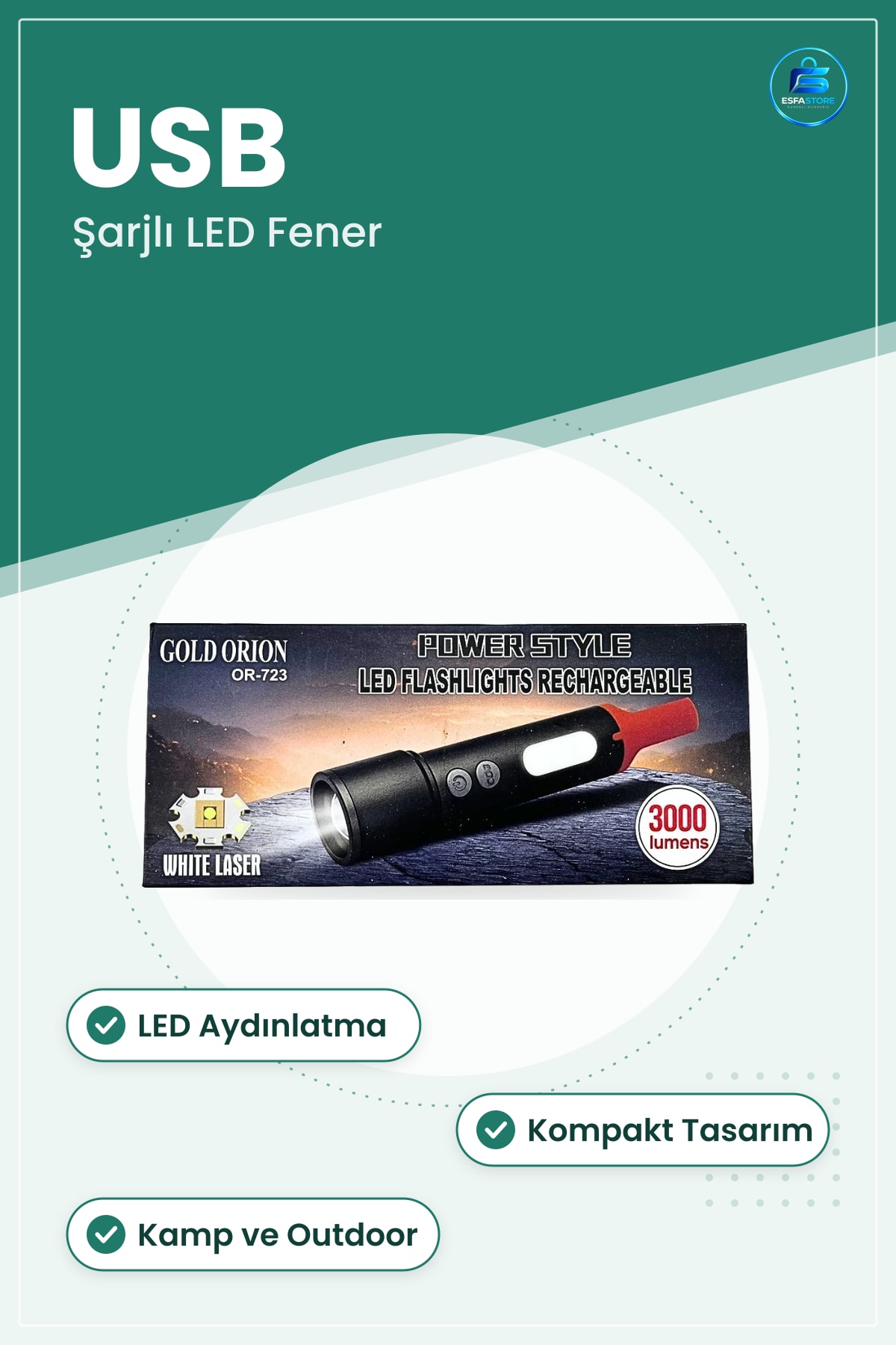 El Feneri USB Bağlantılı LED Taşınabilir Kamp ve Outdoor Aydınlatma Işığı Kompakt Tasarım