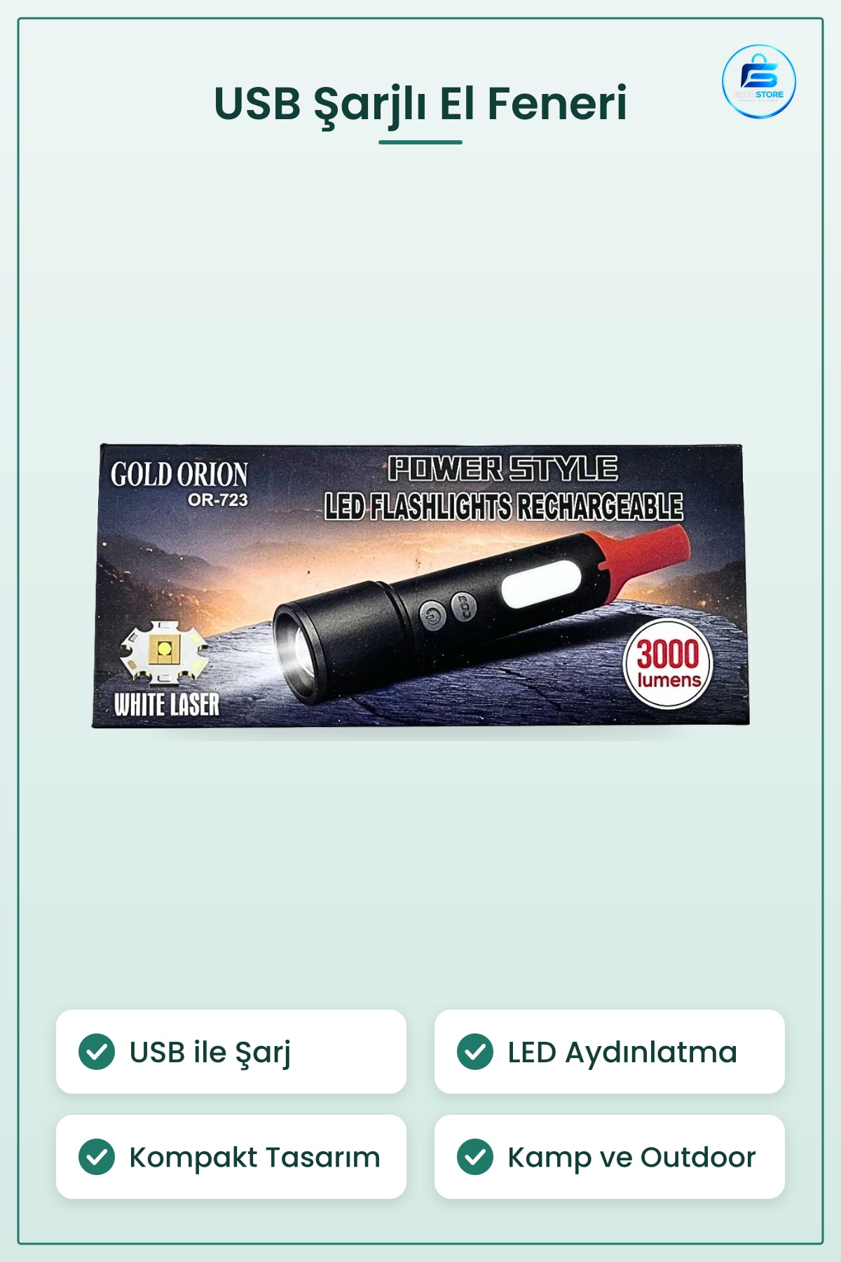 El Feneri USB Bağlantılı LED Taşınabilir Kamp ve Outdoor Aydınlatma Işığı Kompakt Tasarım