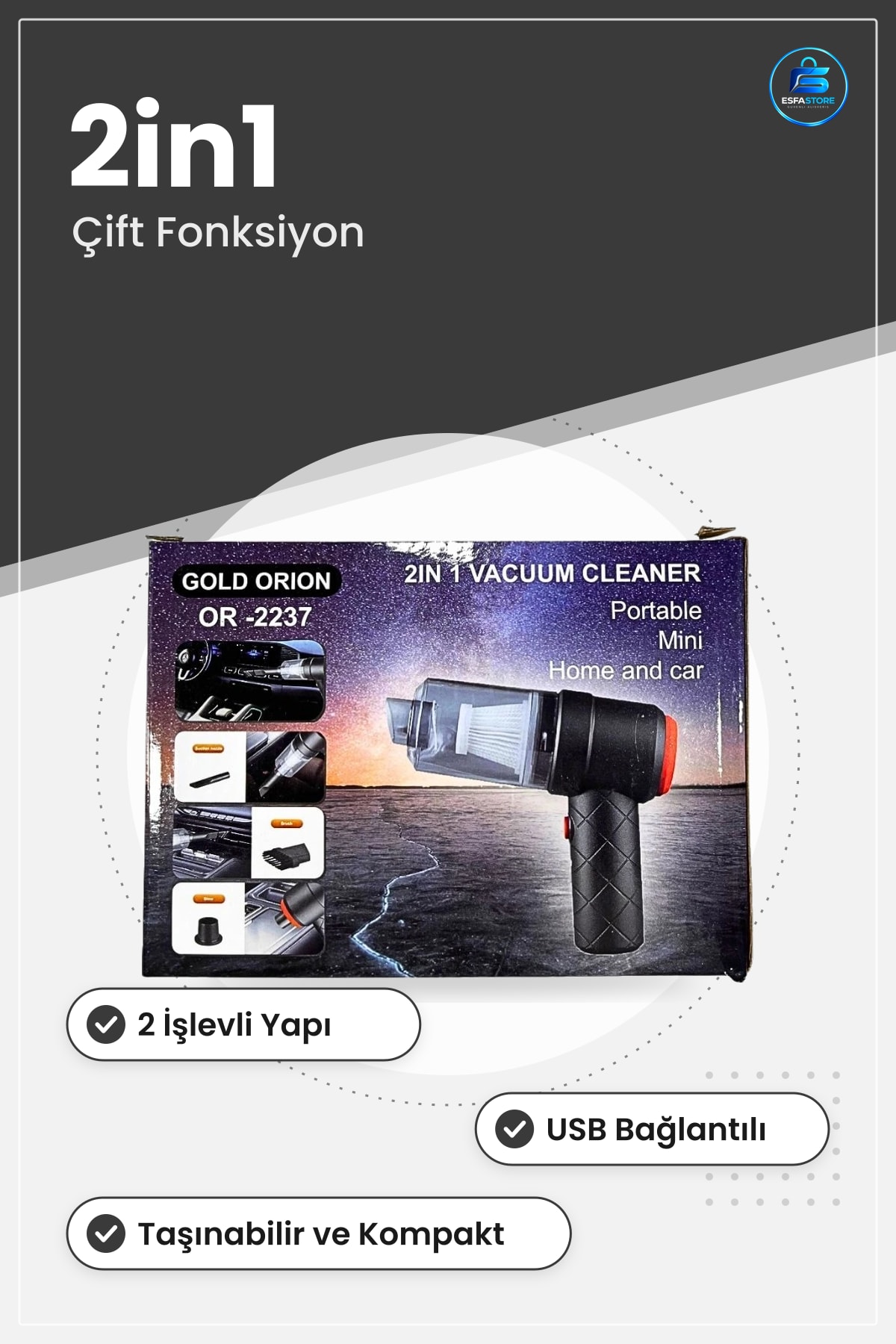 Mini USB Oto Süpürgesi Araç İçi Taşınabilir 2in1 Çift Fonksiyonlu Kompakt Vakum Ev