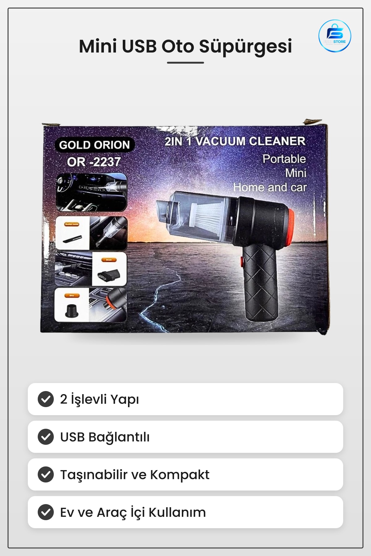 Mini USB Oto Süpürgesi Araç İçi Taşınabilir 2in1 Çift Fonksiyonlu Kompakt Vakum Ev