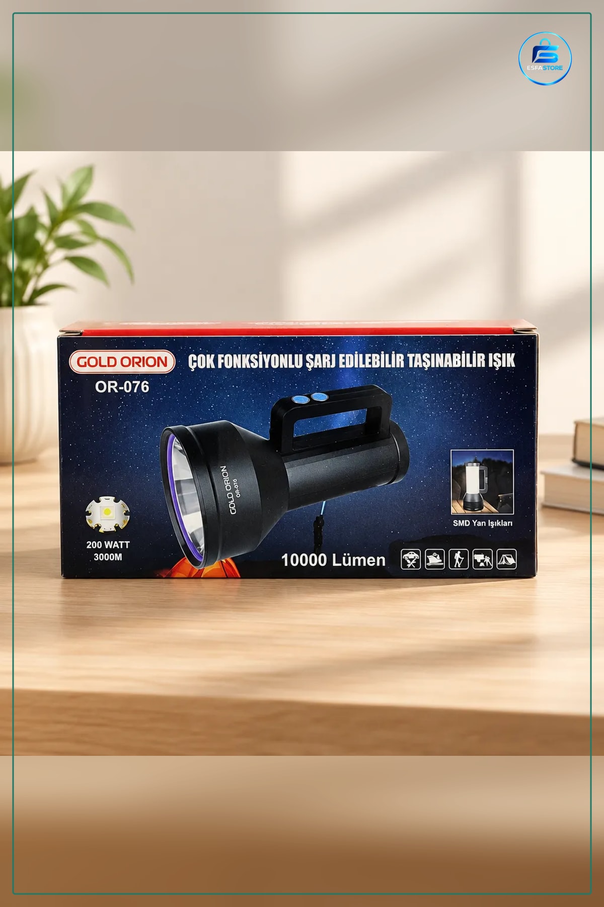 El Feneri Şarjlı Büyük Lümen Taşınabilir Kamp Işığı Çok Fonksiyonlu Yan Işıklı Outdoor