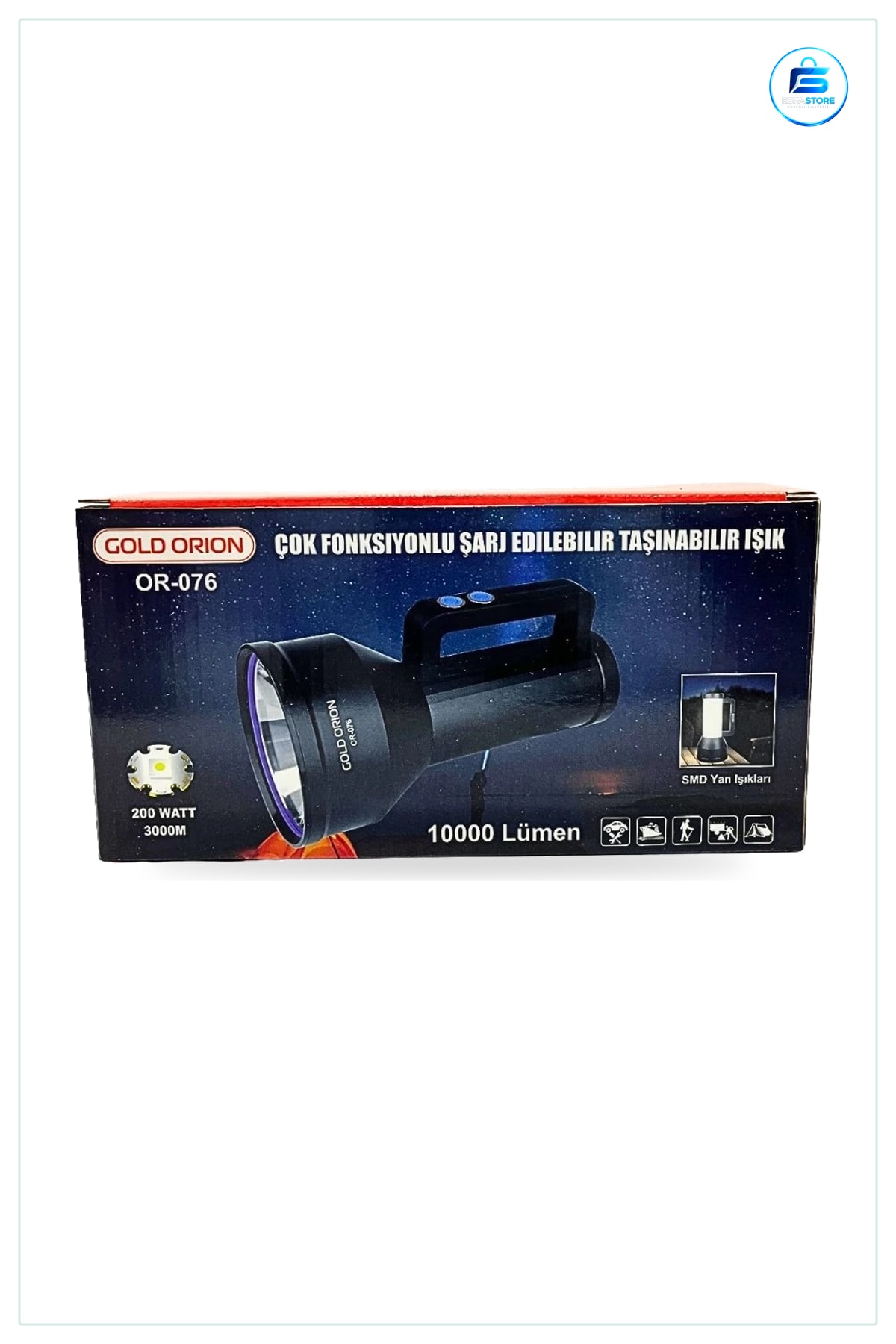El Feneri Şarjlı Büyük Lümen Taşınabilir Kamp Işığı Çok Fonksiyonlu Yan Işıklı Outdoor