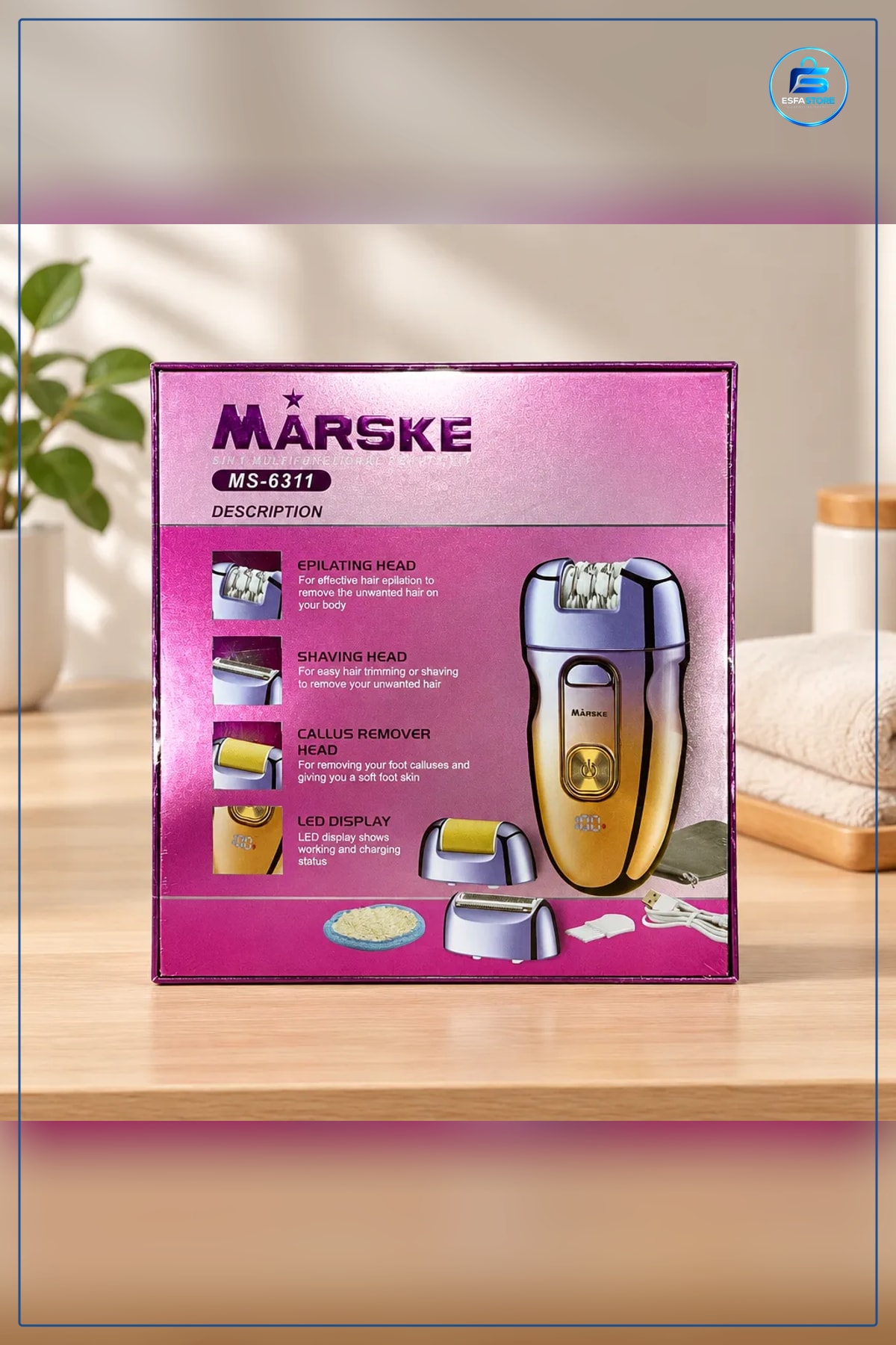 Epilatör 3 in 1 Epilasyon Seti Tıraş Topuk Bakım Başlıklı Şarjlı LED Ekranlı Cihazı