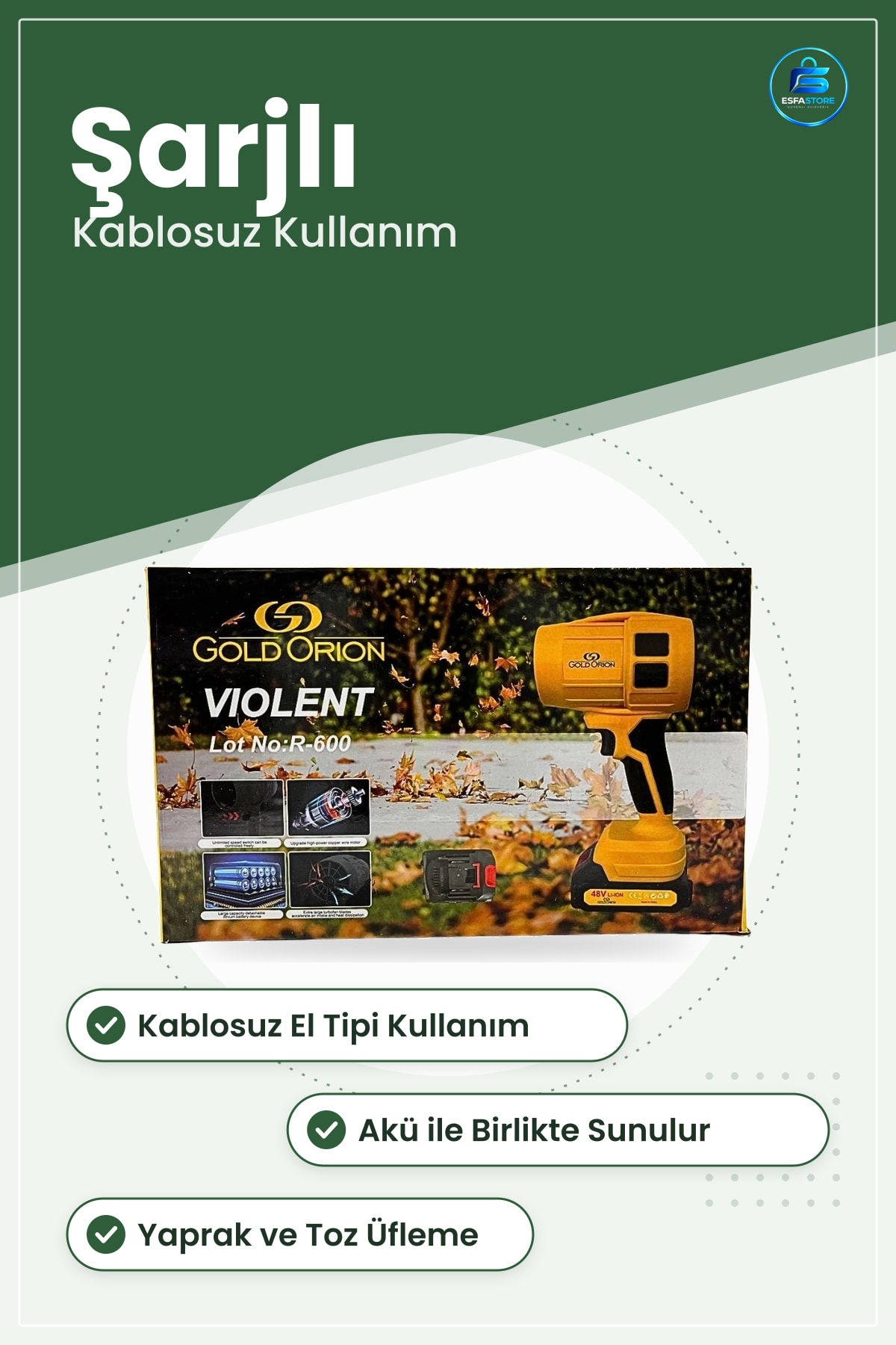 Şarjlı Üfleme Makinesi Yaprak Toplama Bahçe Bağ Temizlik Kablosuz El Tipi Yüksek Güç Taşınabilir