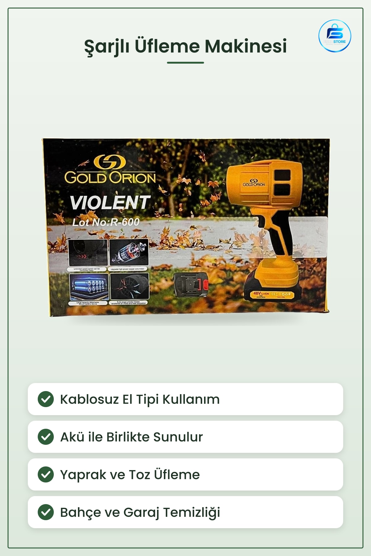 Şarjlı Üfleme Makinesi Yaprak Toplama Bahçe Bağ Temizlik Kablosuz El Tipi Yüksek Güç Taşınabilir