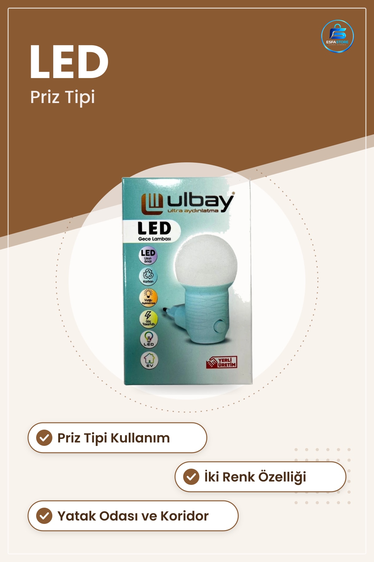 Top LED Gece Lampısı İki Renk Priz Tipi Güç Tasarruflu Yatak Odası KoridorAydınlatma