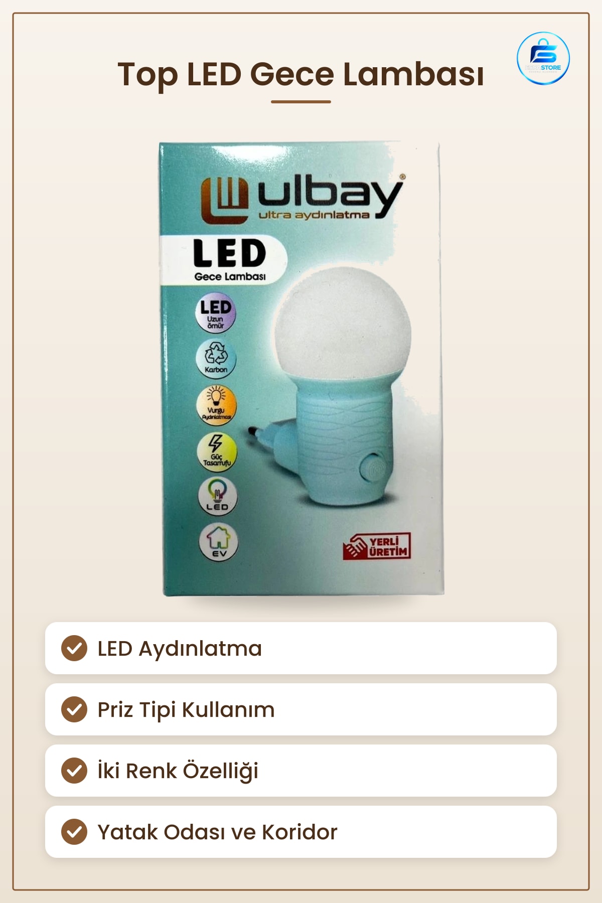 Top LED Gece Lampısı İki Renk Priz Tipi Güç Tasarruflu Yatak Odası KoridorAydınlatma