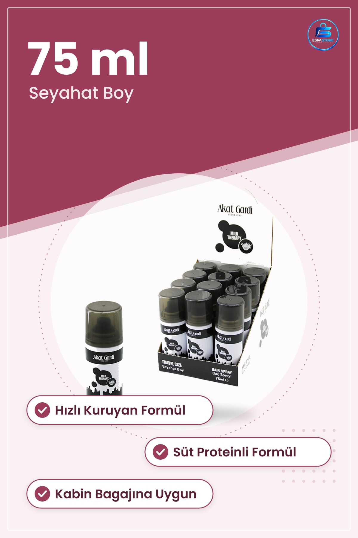 Saç Spreyi 75 ml Seyahat Boy Şekillendirici Sabitleyici Hızlı Kuruyan Kabin Bakım Pratik