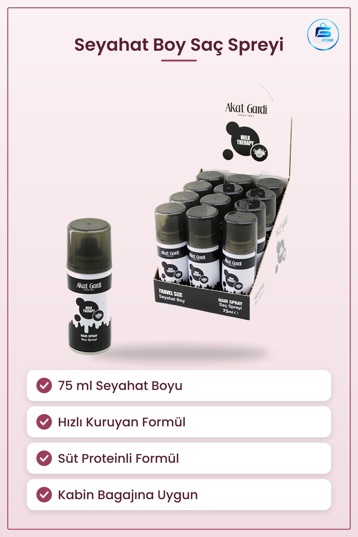 Saç Spreyi 75 ml Seyahat Boy Şekillendirici Sabitleyici Hızlı Kuruyan Kabin Bakım Pratik