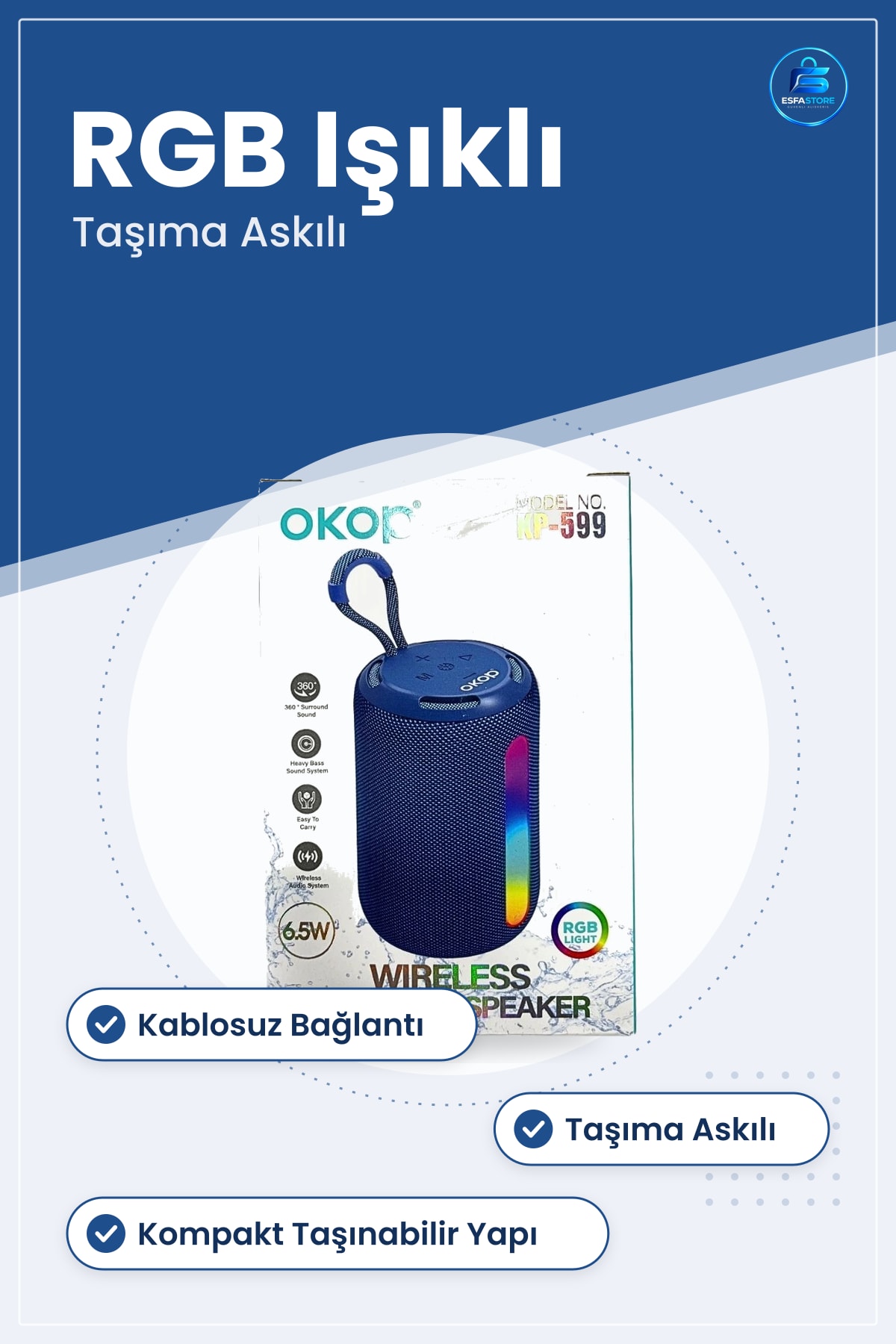 Bluetooth Hoparlör Küçük Boy Ses Bombası Kablosuz Taşınabilir RGB Işıklı Taşıma Asklı