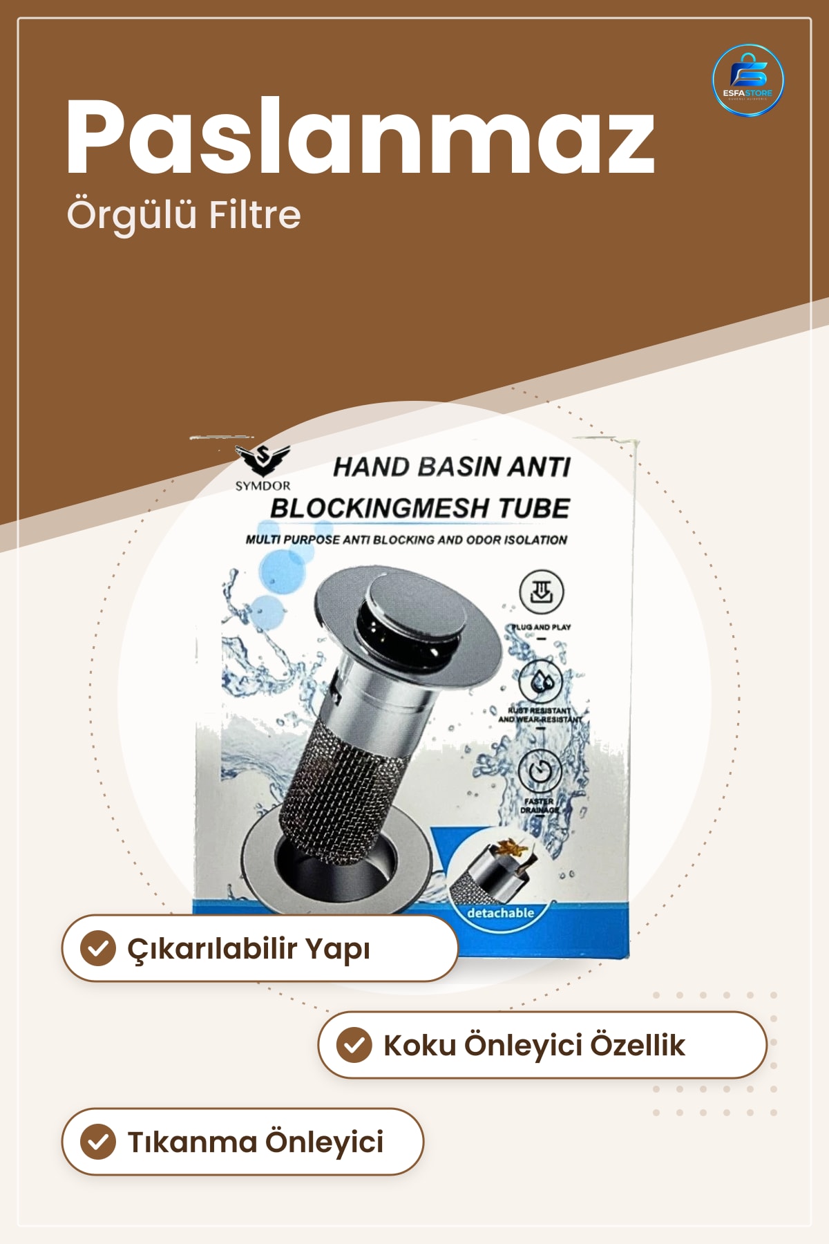 Lavabo Süzgeci Pop Up Paslanmaz Örgülü Tıkanma Önleyici Koku Engelleyici Banyo Tapası