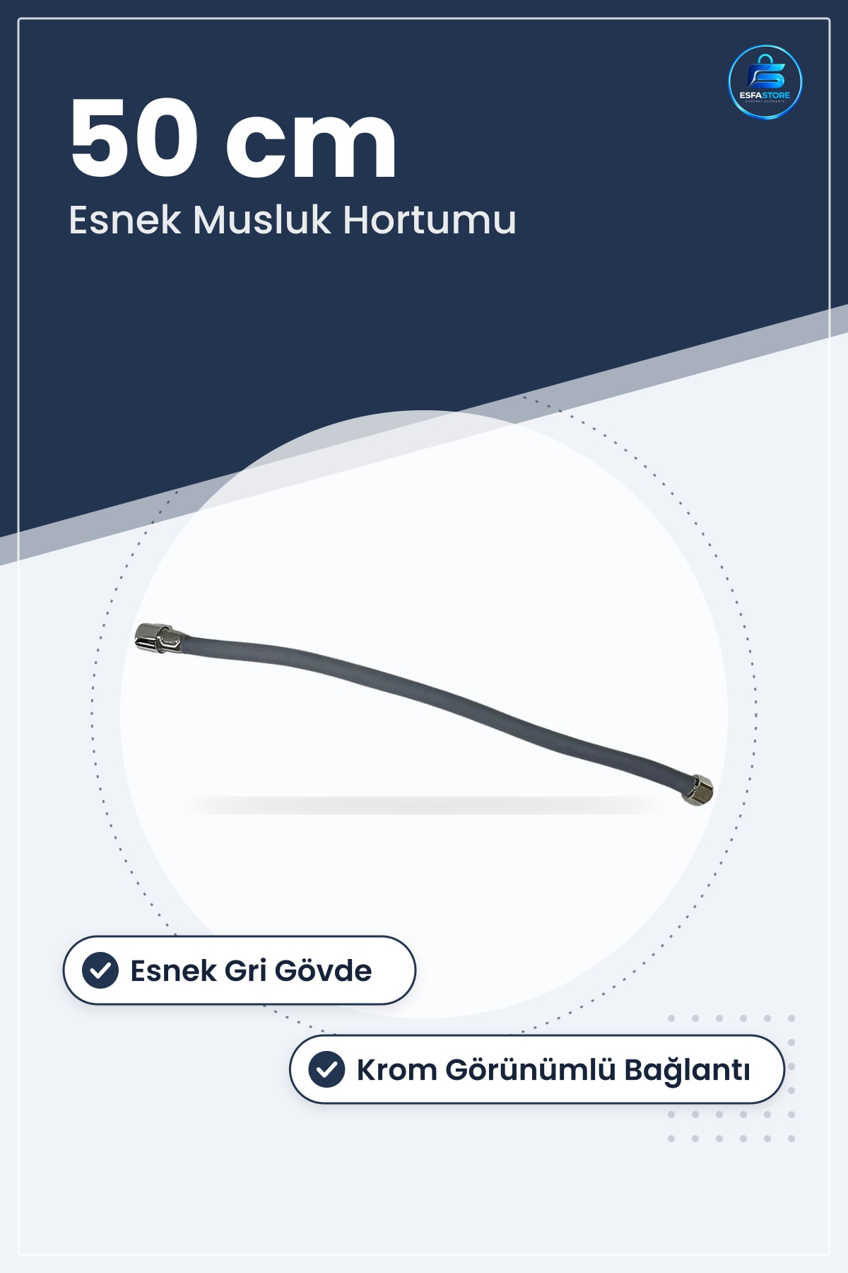 Musıma Hortumu 50 cm Paslanmaz Bağlantılı Banyo Lavabo Tesisat Esnek Gri Pratik Kolay Montaj