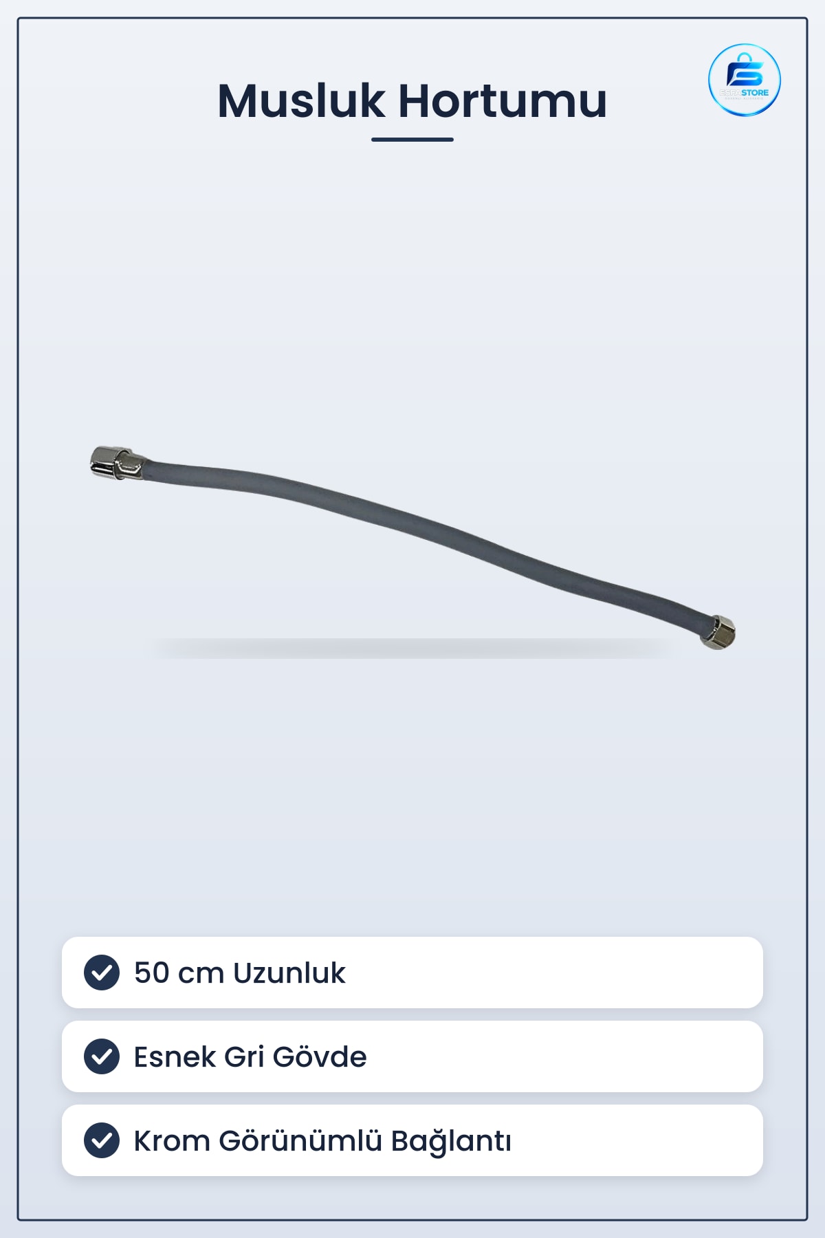 Musıma Hortumu 50 cm Paslanmaz Bağlantılı Banyo Lavabo Tesisat Esnek Gri Pratik Kolay Montaj