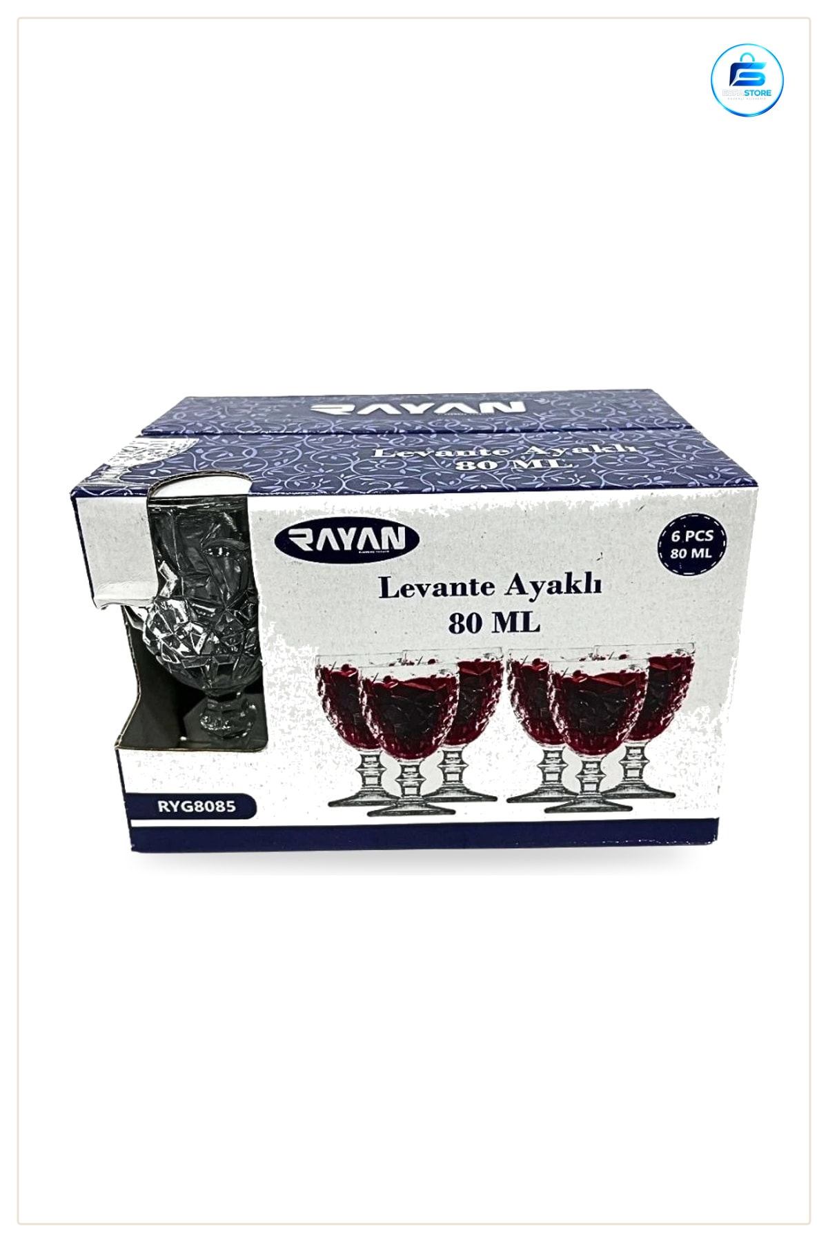 Levante Ayaklı Kahve Yanı Cam Bardak 80 ml 6 Adet Desenli Dekoratif Sofra Mutfak Servis Seti