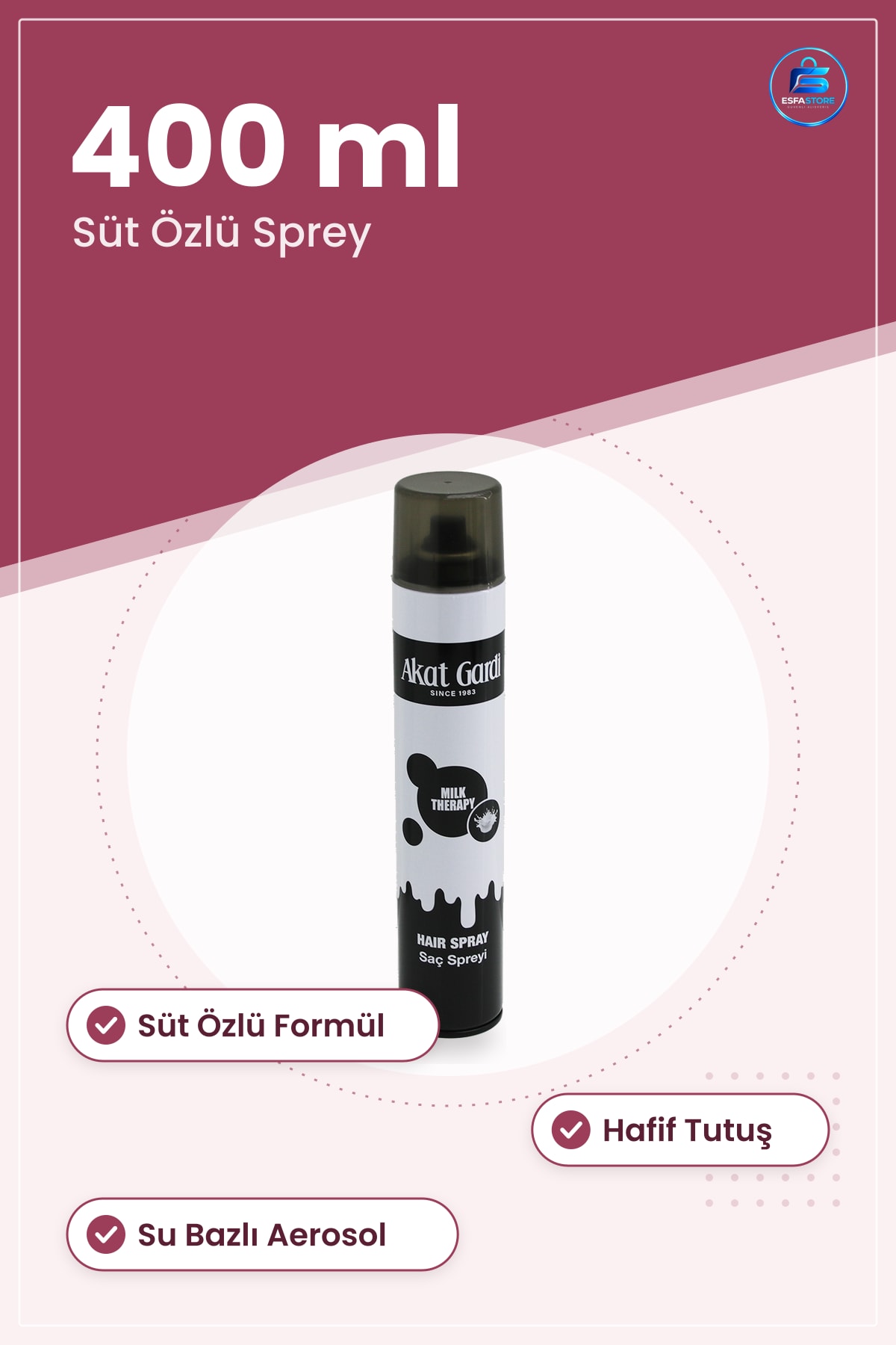 Saç Spreyi 400 ml Süt Özlü Hafif Tutuşlu Parlaklık Uzun Süreli Şekillendirici Kozmetik Bakım