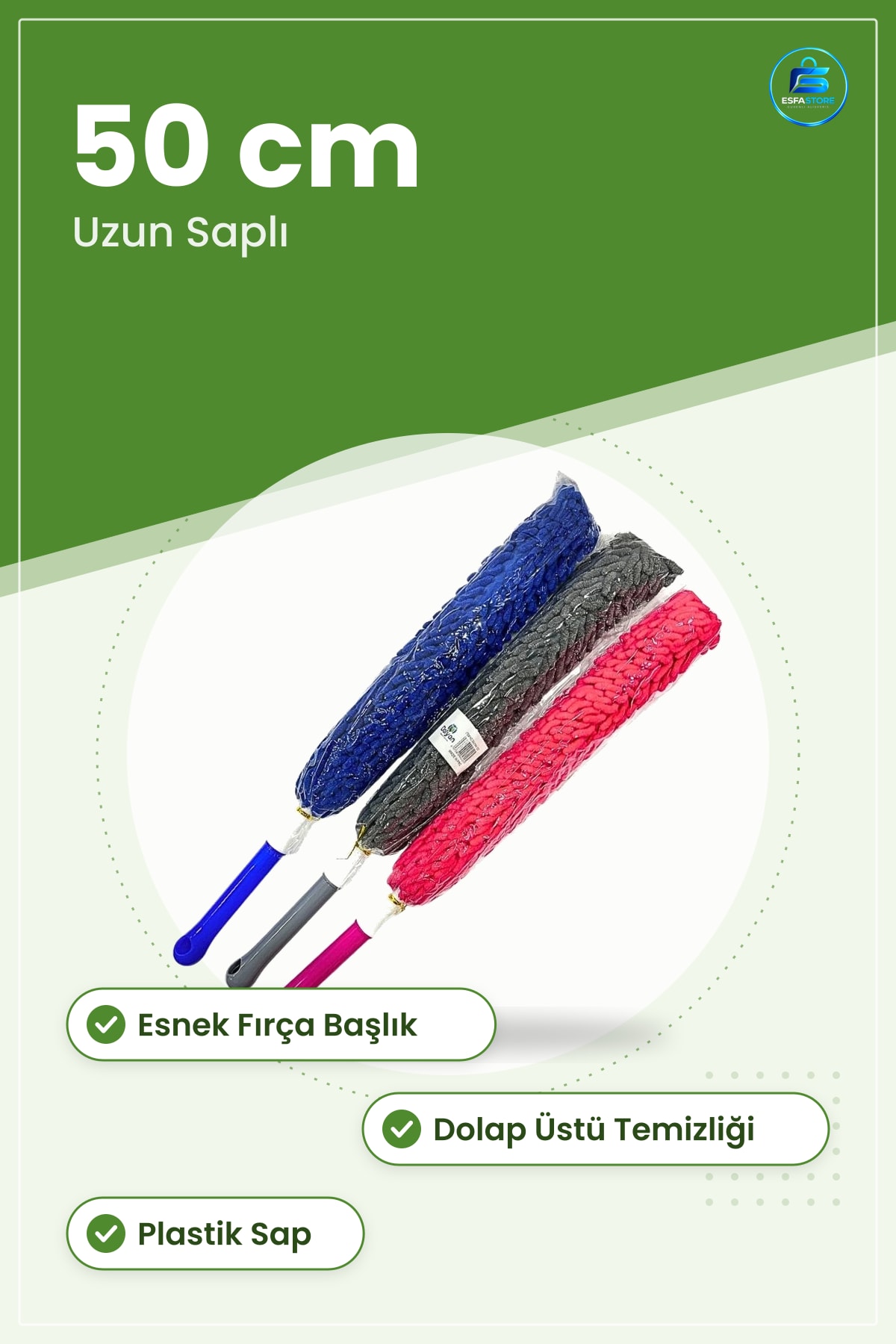 Esnek Toz Alma Temizlik Fırçası 50 cm 1 Adet Uzun Saplı Ev Ofis Dolap Üstü Süpürgesi