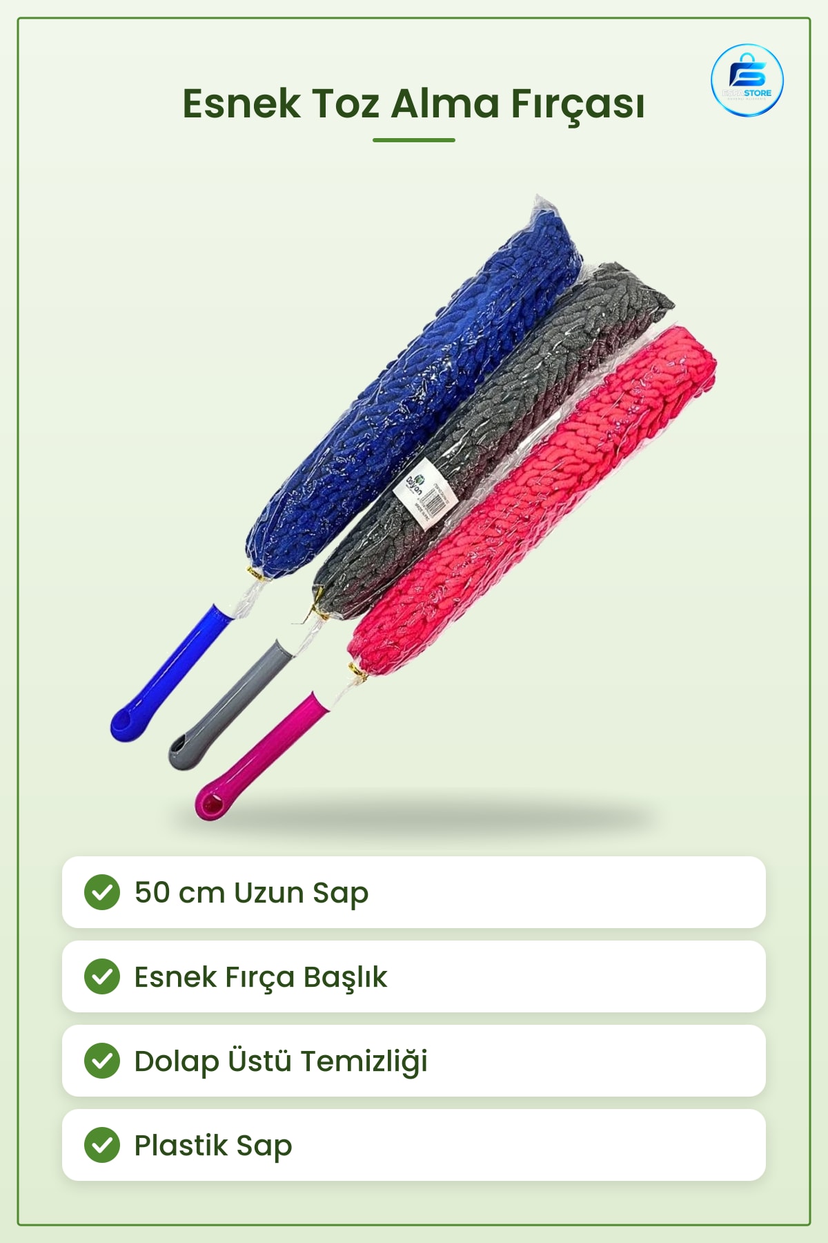 Esnek Toz Alma Temizlik Fırçası 50 cm 1 Adet Uzun Saplı Ev Ofis Dolap Üstü Süpürgesi