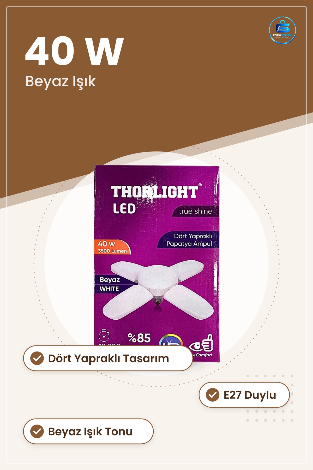 Papatya Ampul 40 W LED Dört Yapraklı Katlanabilir Beyaz Işık E27 Duy Ev Aydınlatma