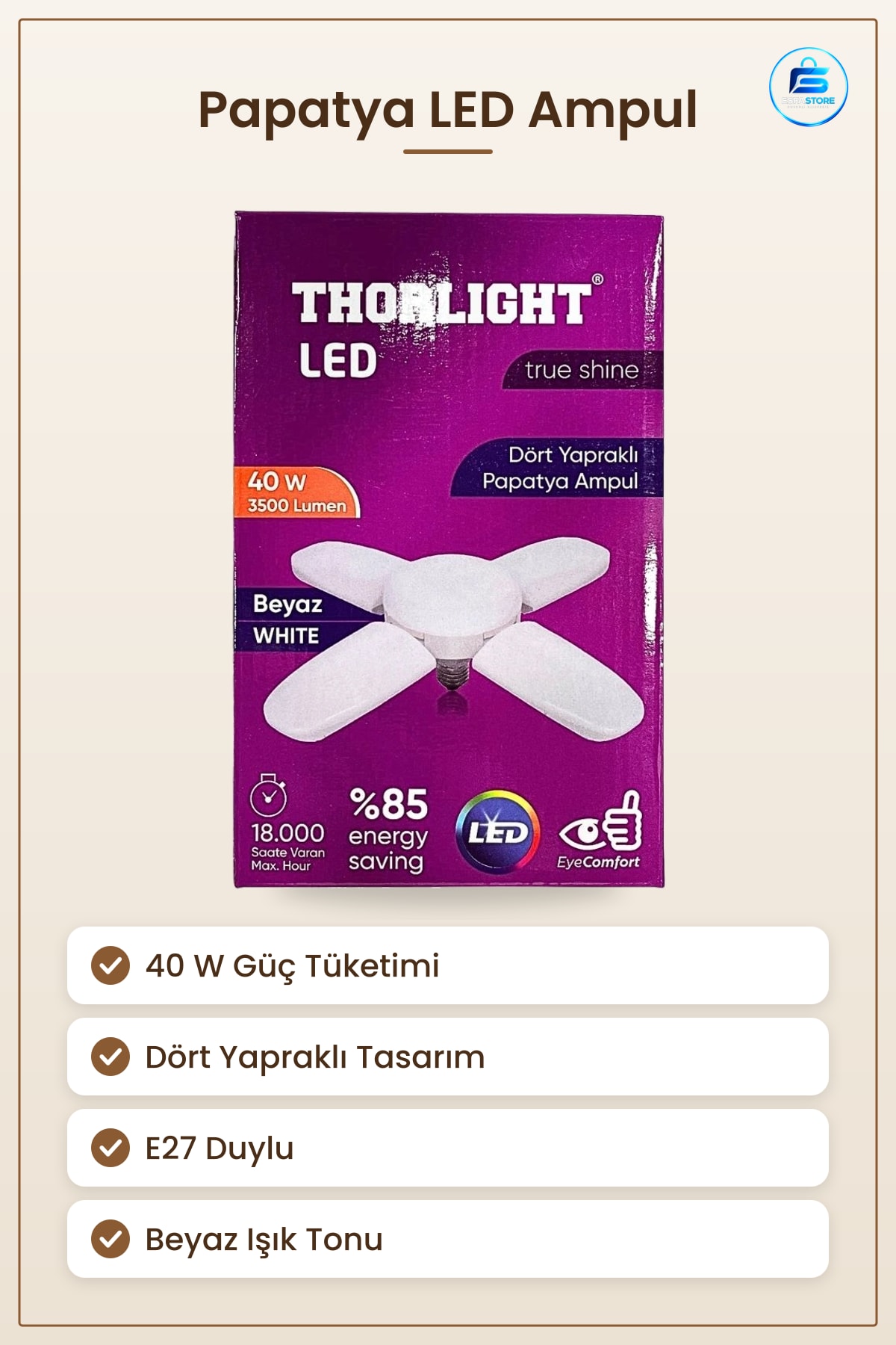 Papatya Ampul 40 W LED Dört Yapraklı Katlanabilir Beyaz Işık E27 Duy Ev Aydınlatma