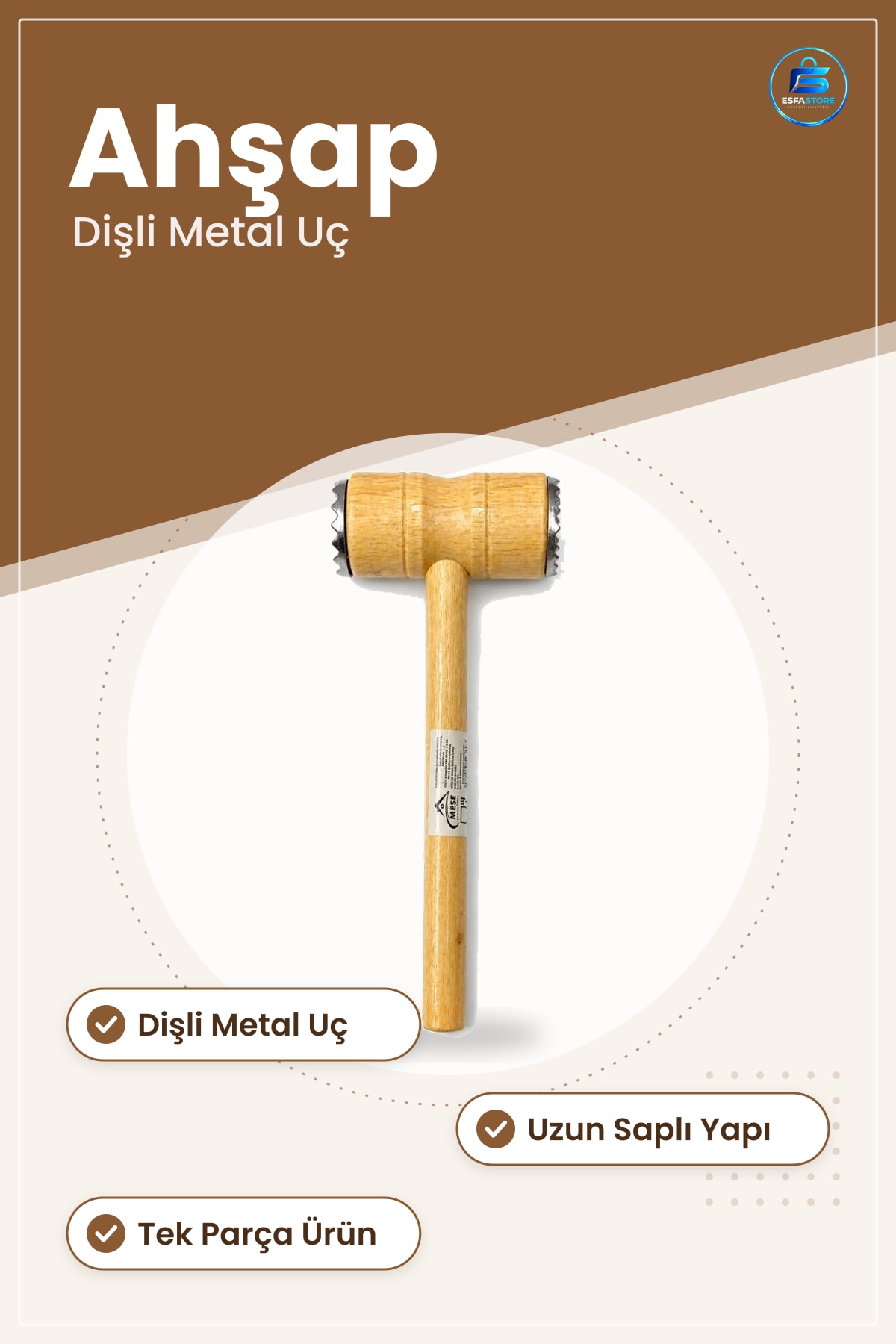 Ahşap Et Dövme Tokmağı Dişli Metal Uçlu Mutfak Yumuşatma İnceltme Aleti Kullanışlı Sap Pratik