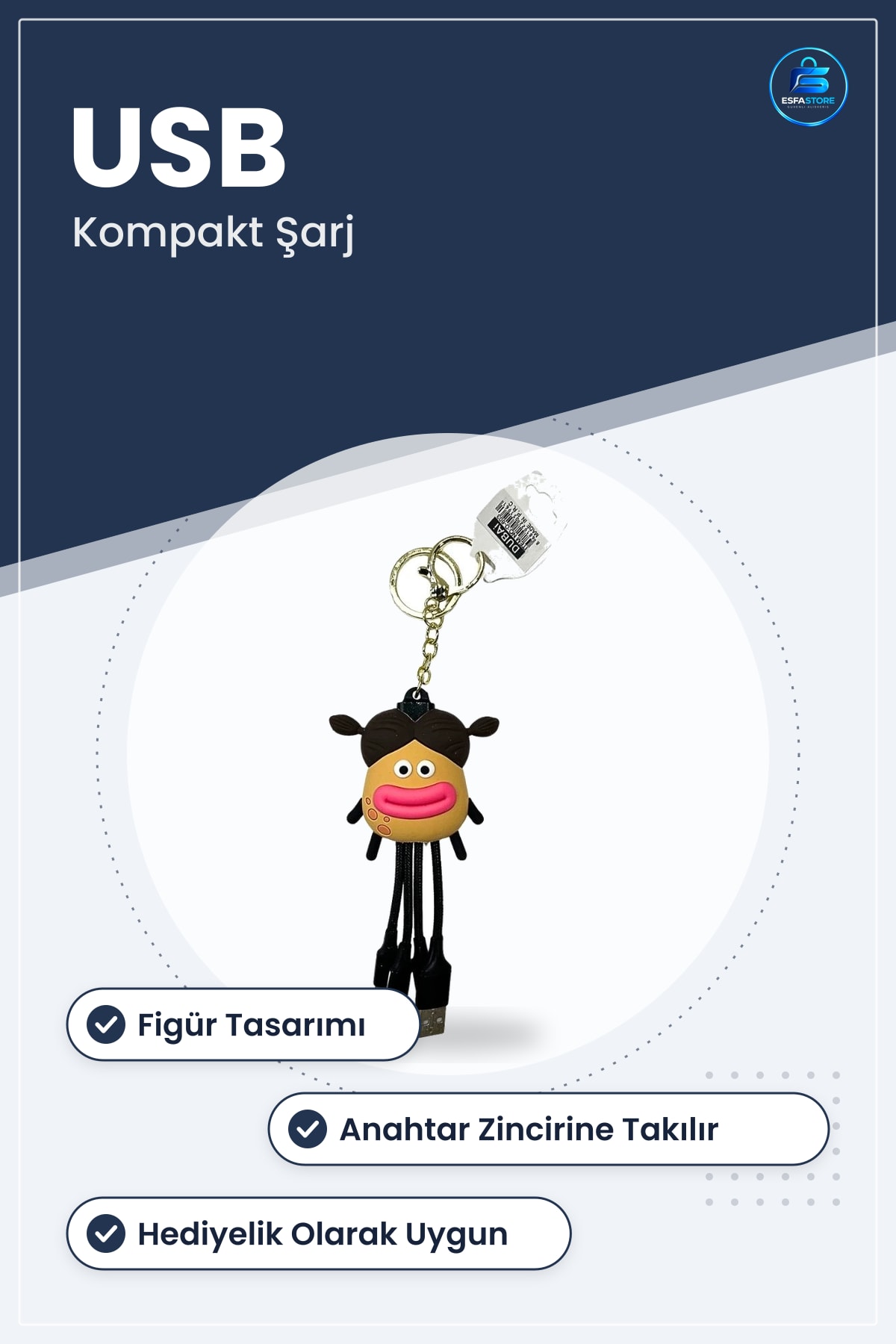 Şarj Kablolu Figürlü Anahtarlık Kompakt USB Kablosu Aksesuar Figür Tasarımlı Anahtar Halkası