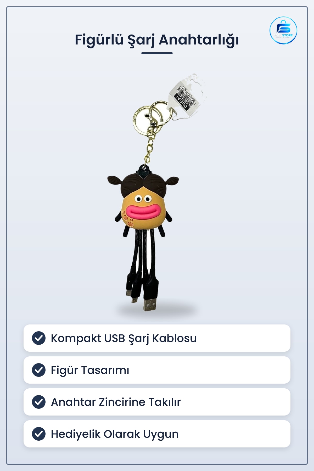 Şarj Kablolu Figürlü Anahtarlık Kompakt USB Kablosu Aksesuar Figür Tasarımlı Anahtar Halkası