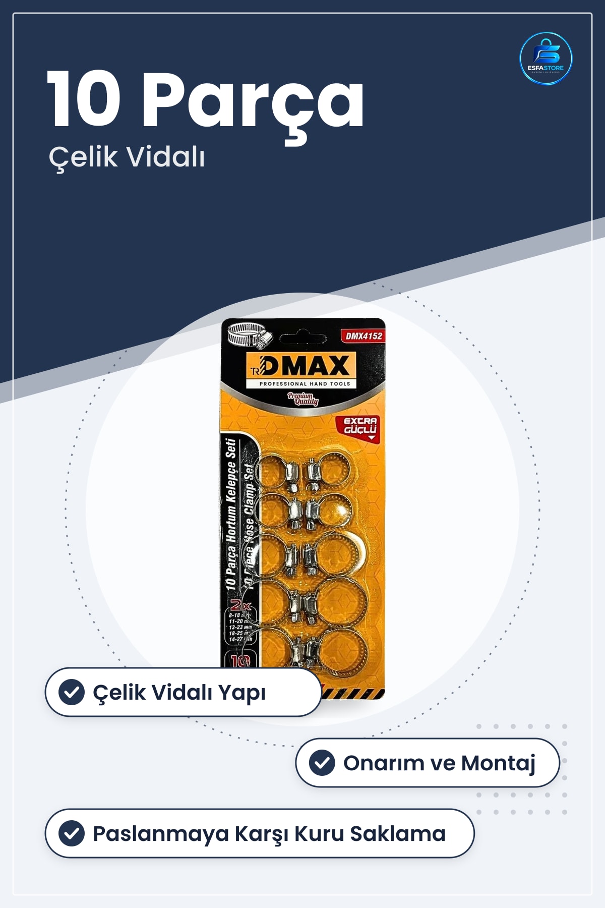 Kelepçe Seti 10 Parça Hortum Kelepçesi Çelik Vidalı Onarım Montaj Hırdavat Ev Tamir Araç