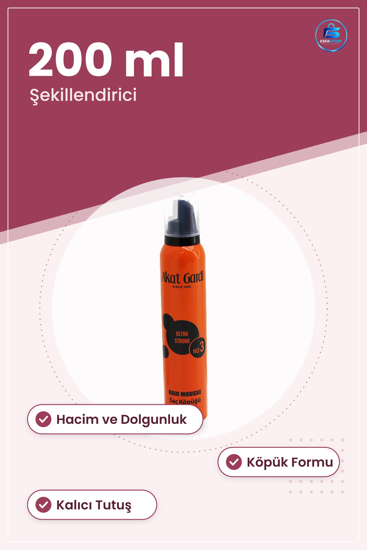Saç Köpüğü Turuncu 200 ml Ultra Strong Hacim Dolgunluk Şekillendirici Kalıcı Tutuş Pratik