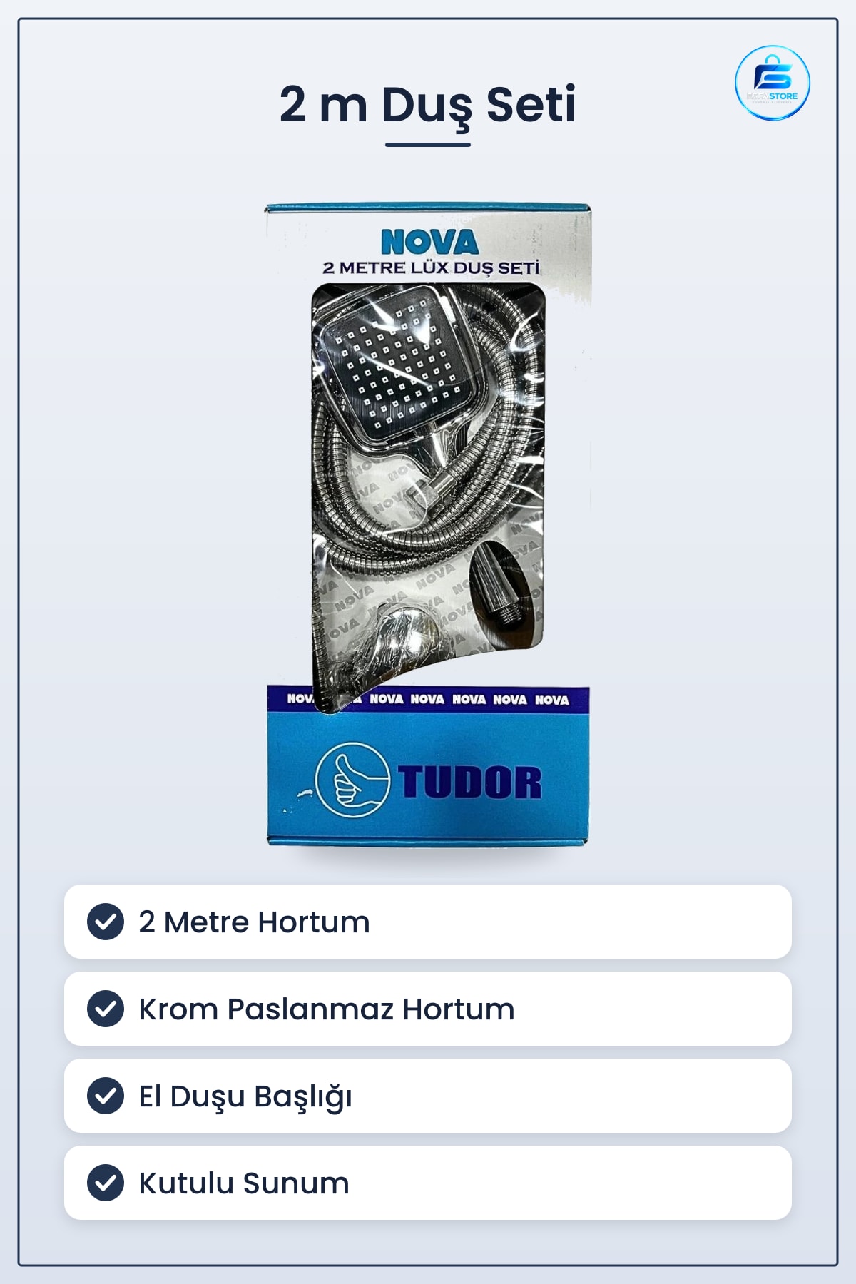 Duş Seti 2 m Lüks Kutulu El Başlığı Krom Paslanmaz Hortum Banyo Aksesuarı Tesisat Montaj