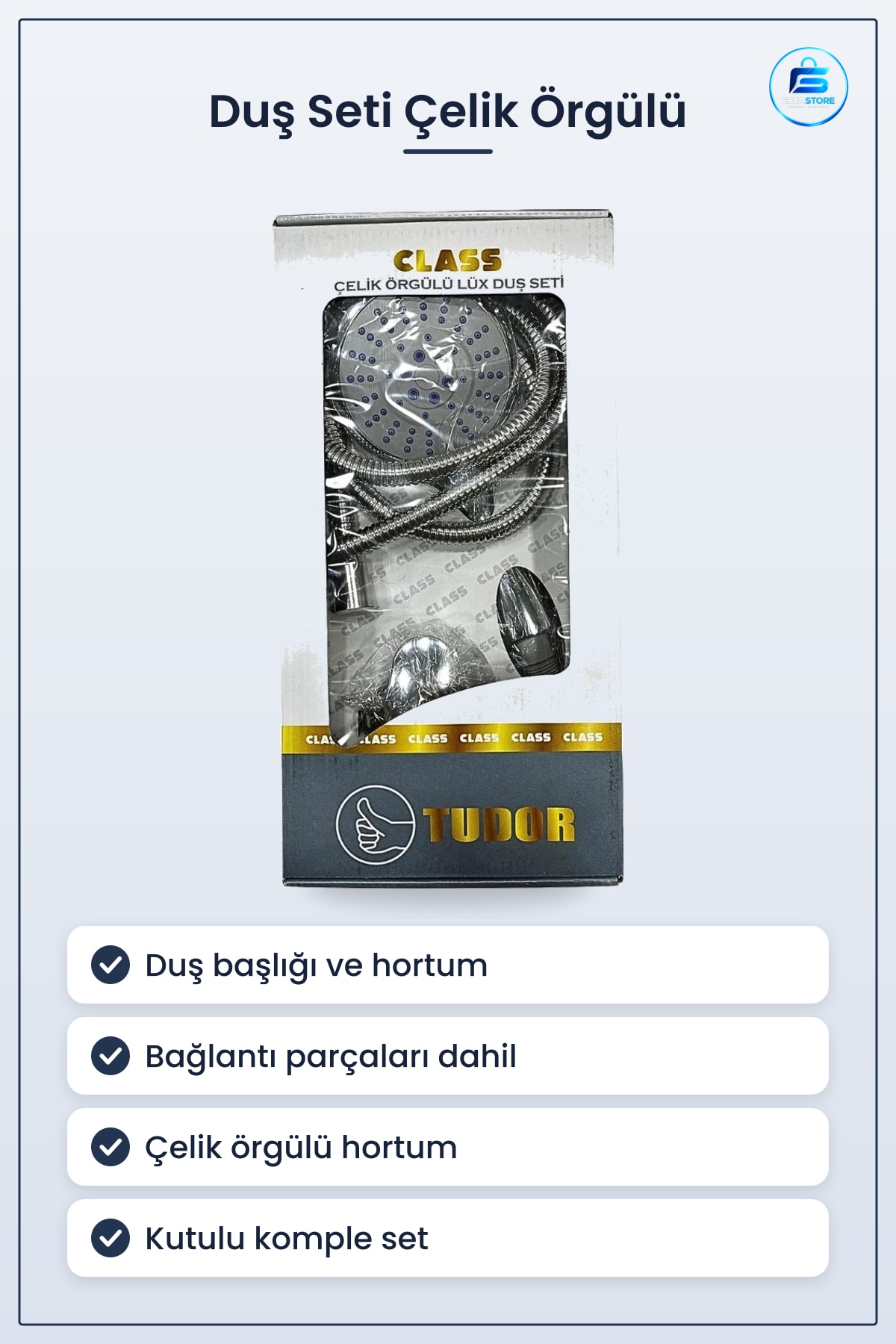 Duş Seti Çelik Örgülü Lüks Komple Kutulu Başlık Hortum ve Askı Ev Banyosu Sistemi