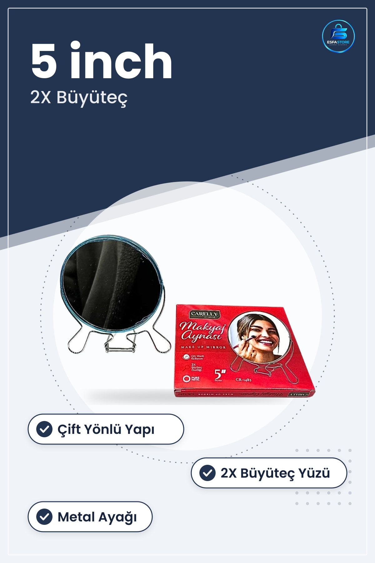 Ayaklı Makyaj Aynası Yuv. No 5 Çift Yönlü 2X Büyüteçli Masa Üstü Banyo Kozmetik Malzemesi