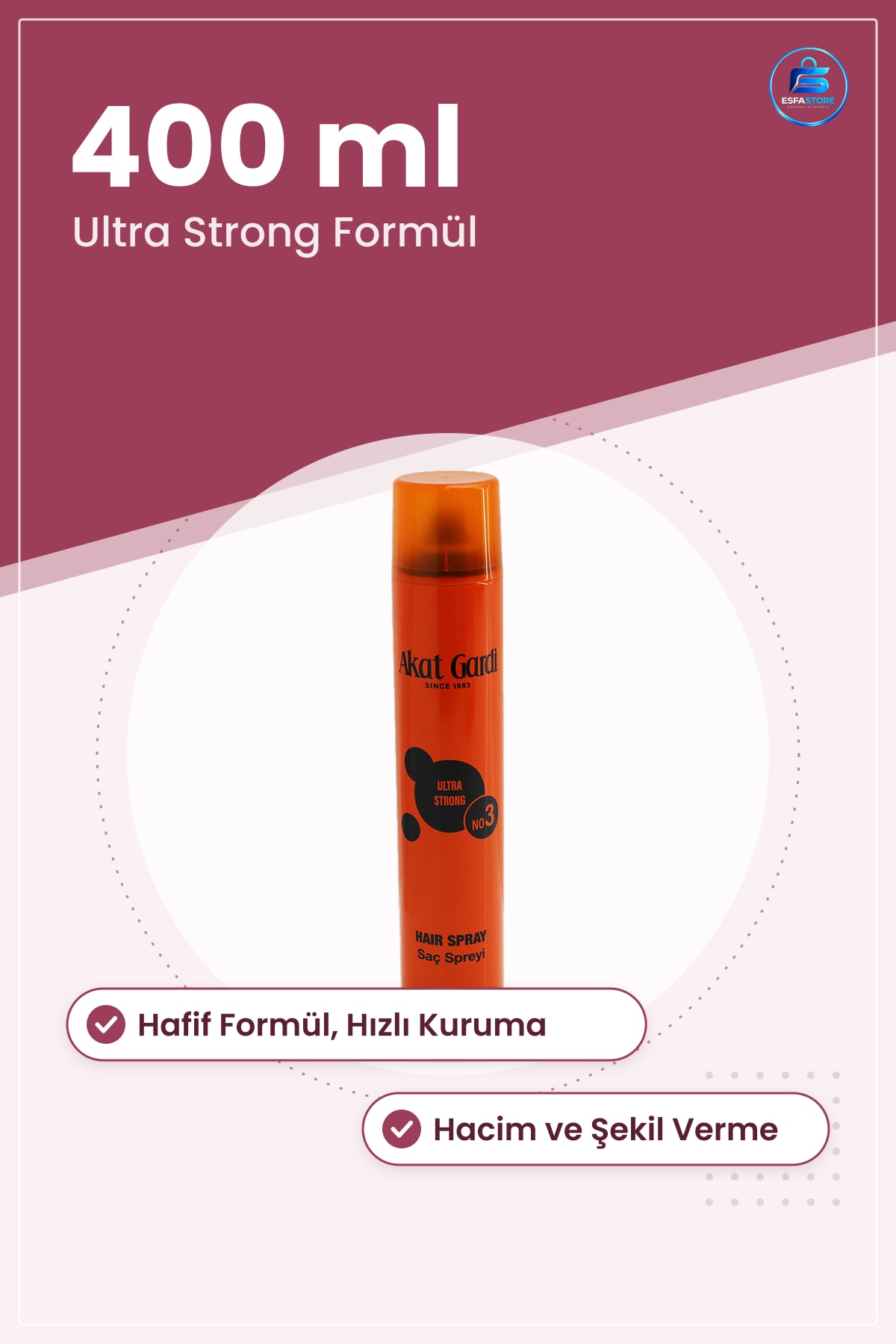Saç Spreyi 400 ml Ultra Strong Şekillendirici Hafif Formül Hacim Verici Günlük Kullanım Kuaför