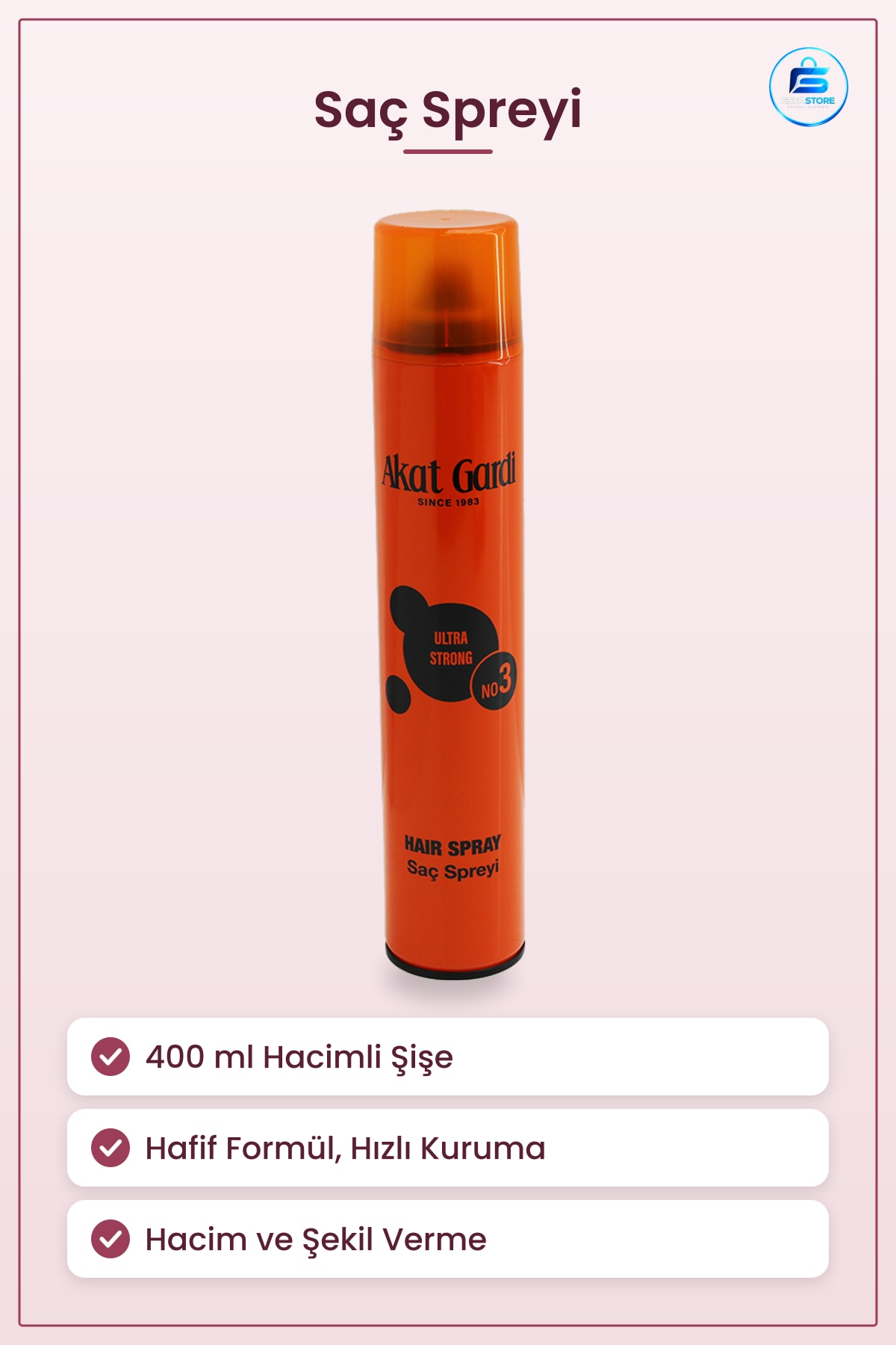 Saç Spreyi 400 ml Ultra Strong Şekillendirici Hafif Formül Hacim Verici Günlük Kullanım Kuaför