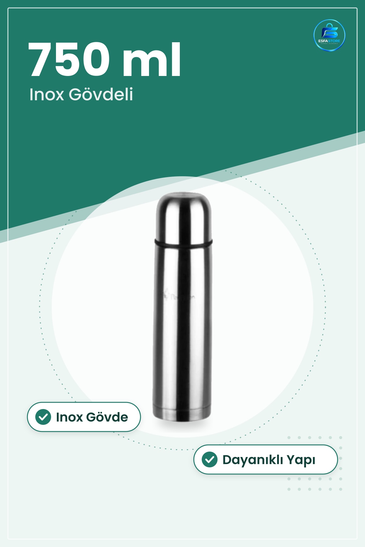Termos 750 ml Inox Gövdeli Sarıcağılı. Kullanışlı Dayanıklı Pratik