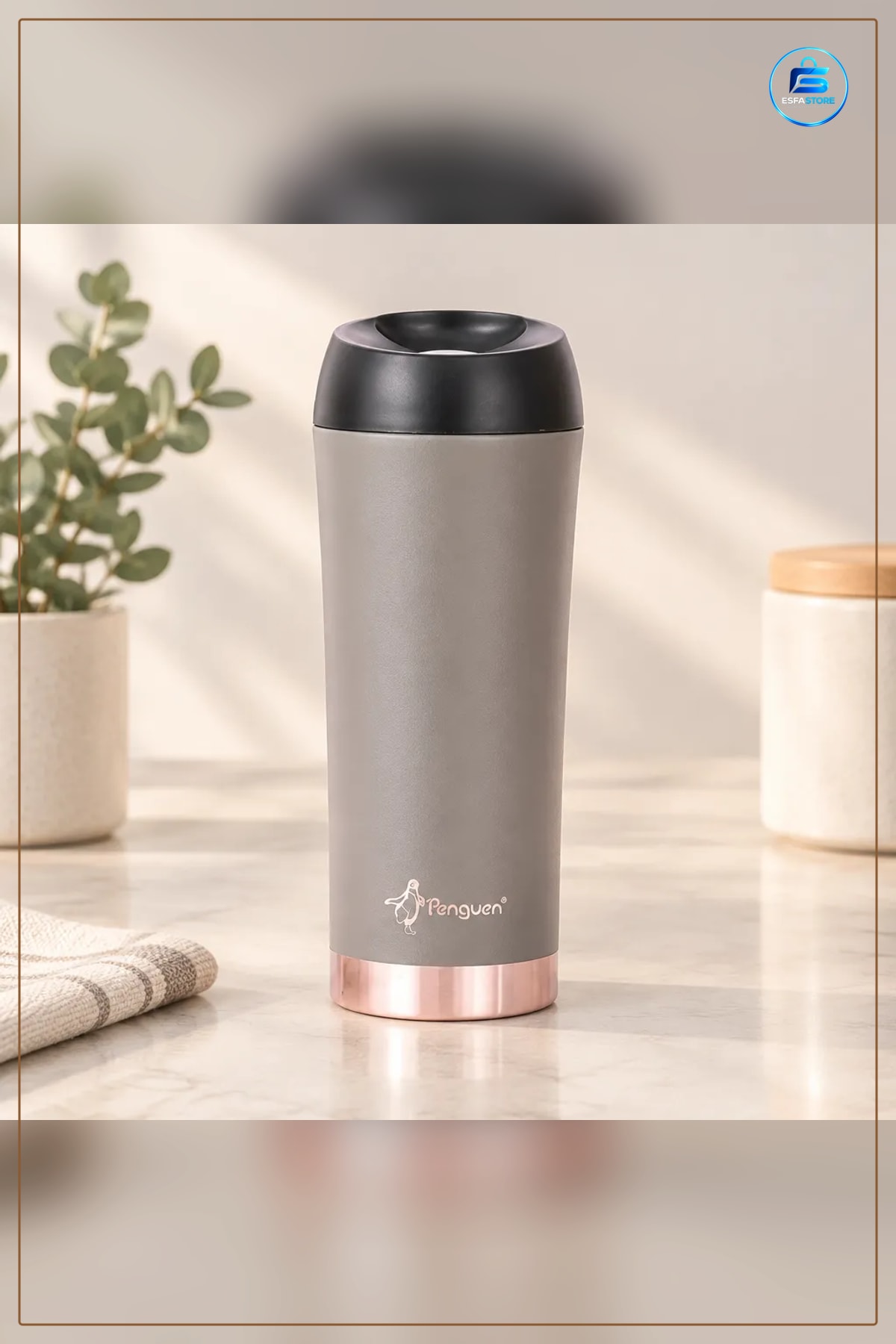 Termos Mug Kahve Kupa 400 ml Kapaklı Seyahat Ofis Sıcak İçecek Gri Taşınabilir Hediyelik