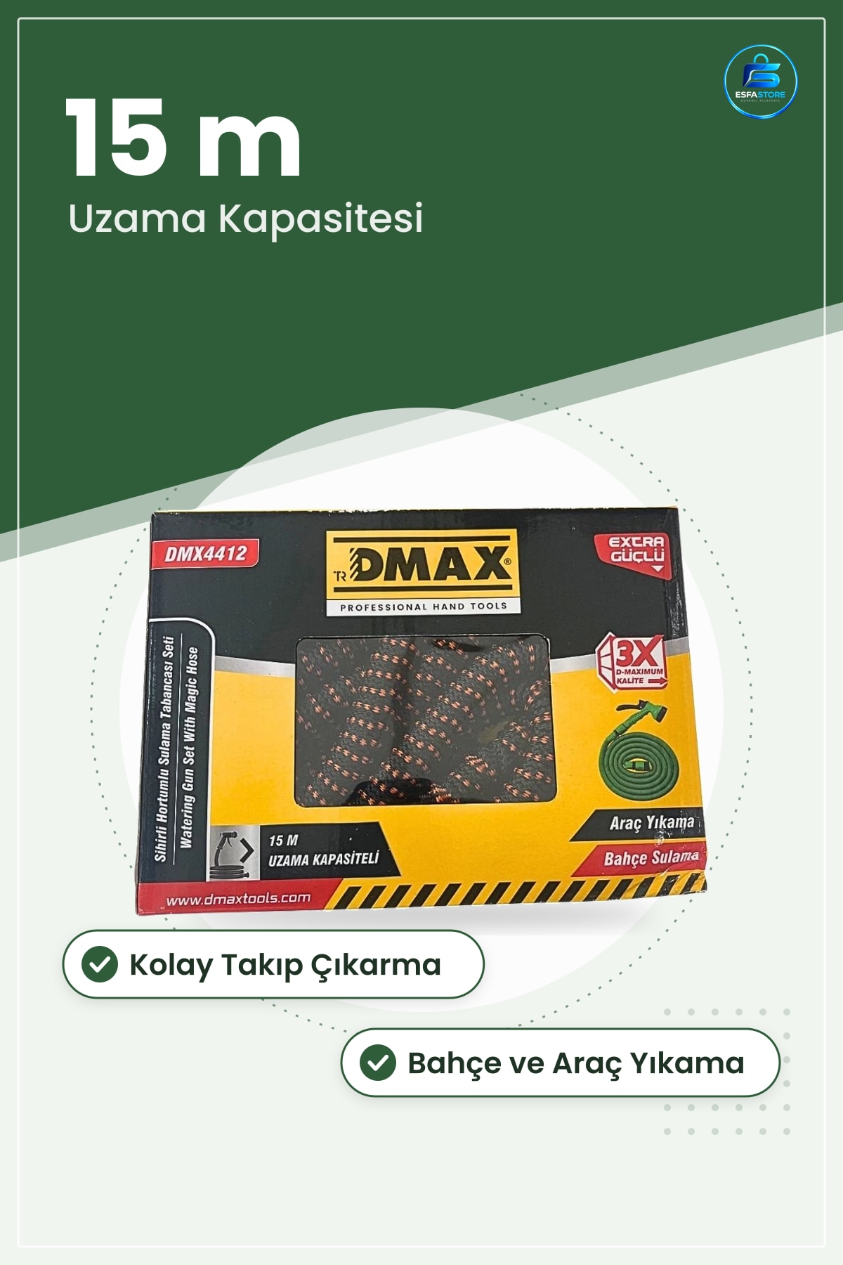 Sihirli Hortum Sulama Başlıkları Tabanca Seti 15 M Uzama Kapasiteli Bahçe Araç Yıkama Püskürtme
