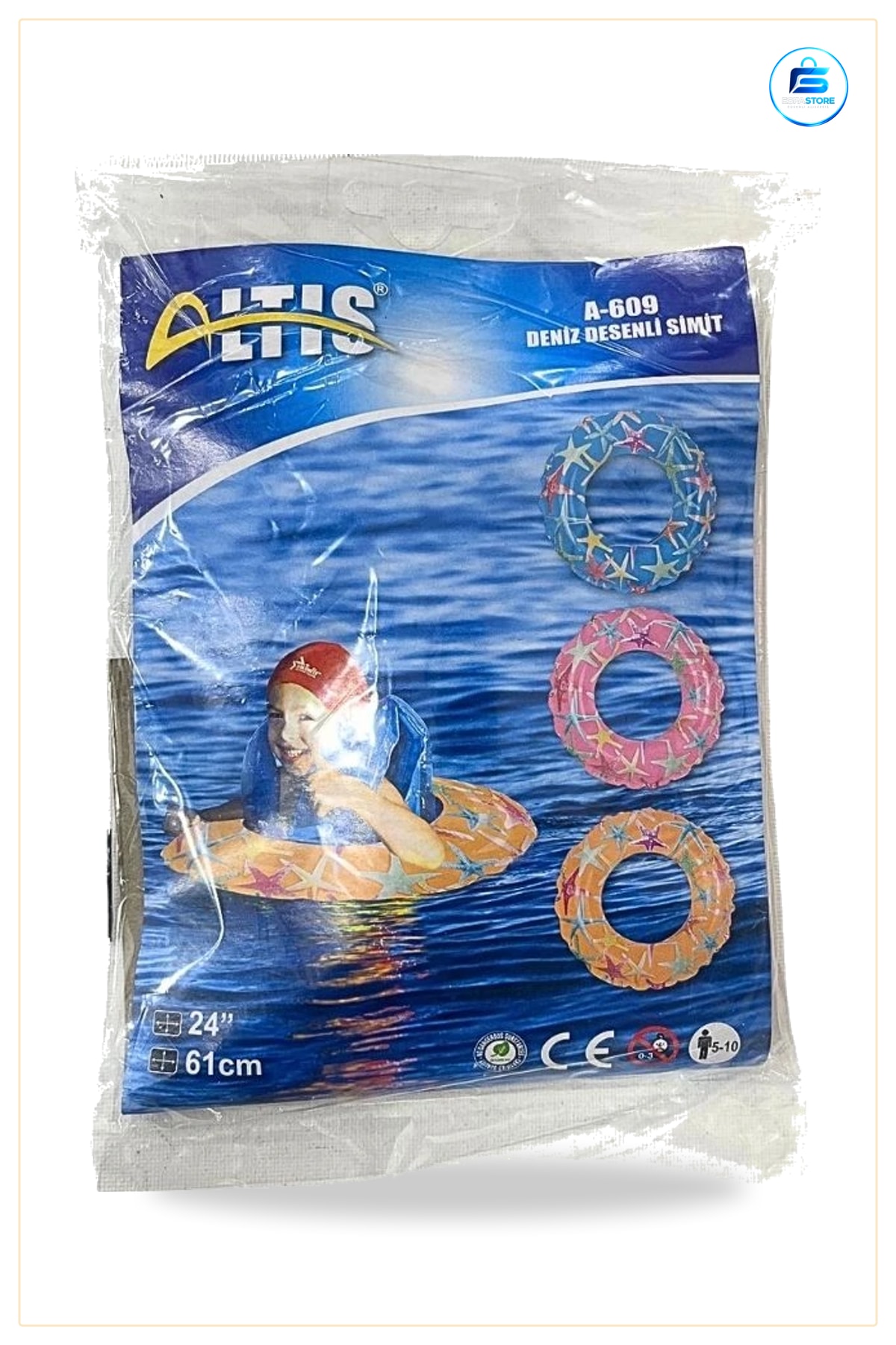 Deniz Desenli Simit 61 cm 24 inç Çocuk Havuz Plaj Yüzme Aksesuarı Su Oyunları Halkası