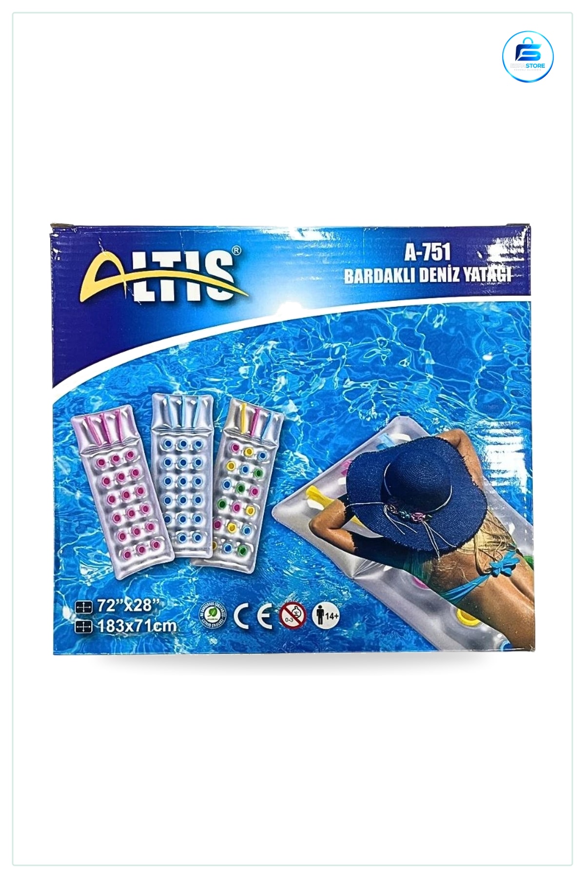 Bardaklı Deniz Yatağı 183x71 cm Şişme Plaj Havuz Su Sporu Yüzer Yatak Yaz Tatili Ev