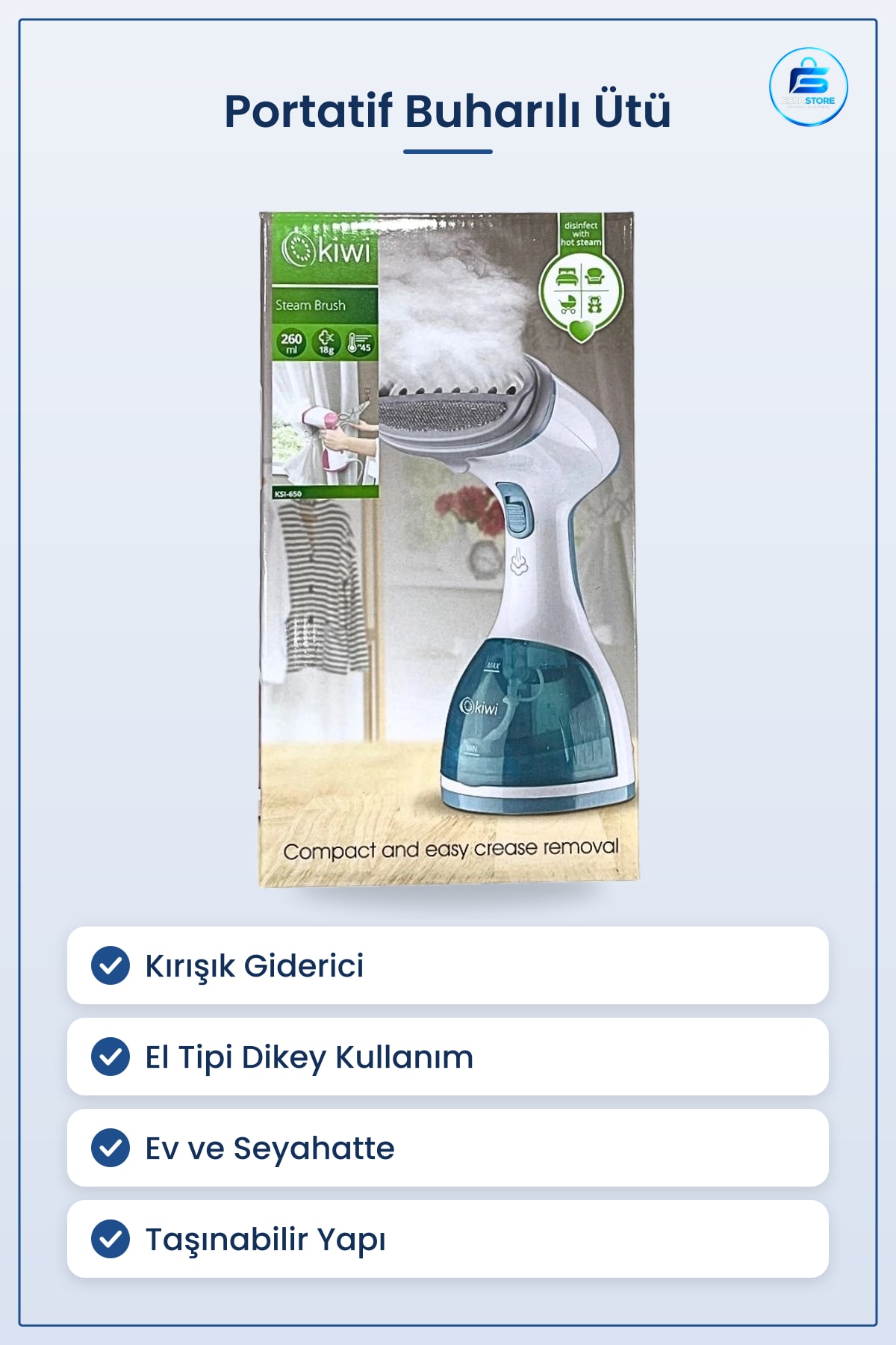 Portatif Buharlı Ütü Kırışık Giderici El Tipi Dikey Kumaş Bakım Ev Seyahat Taşınabilir